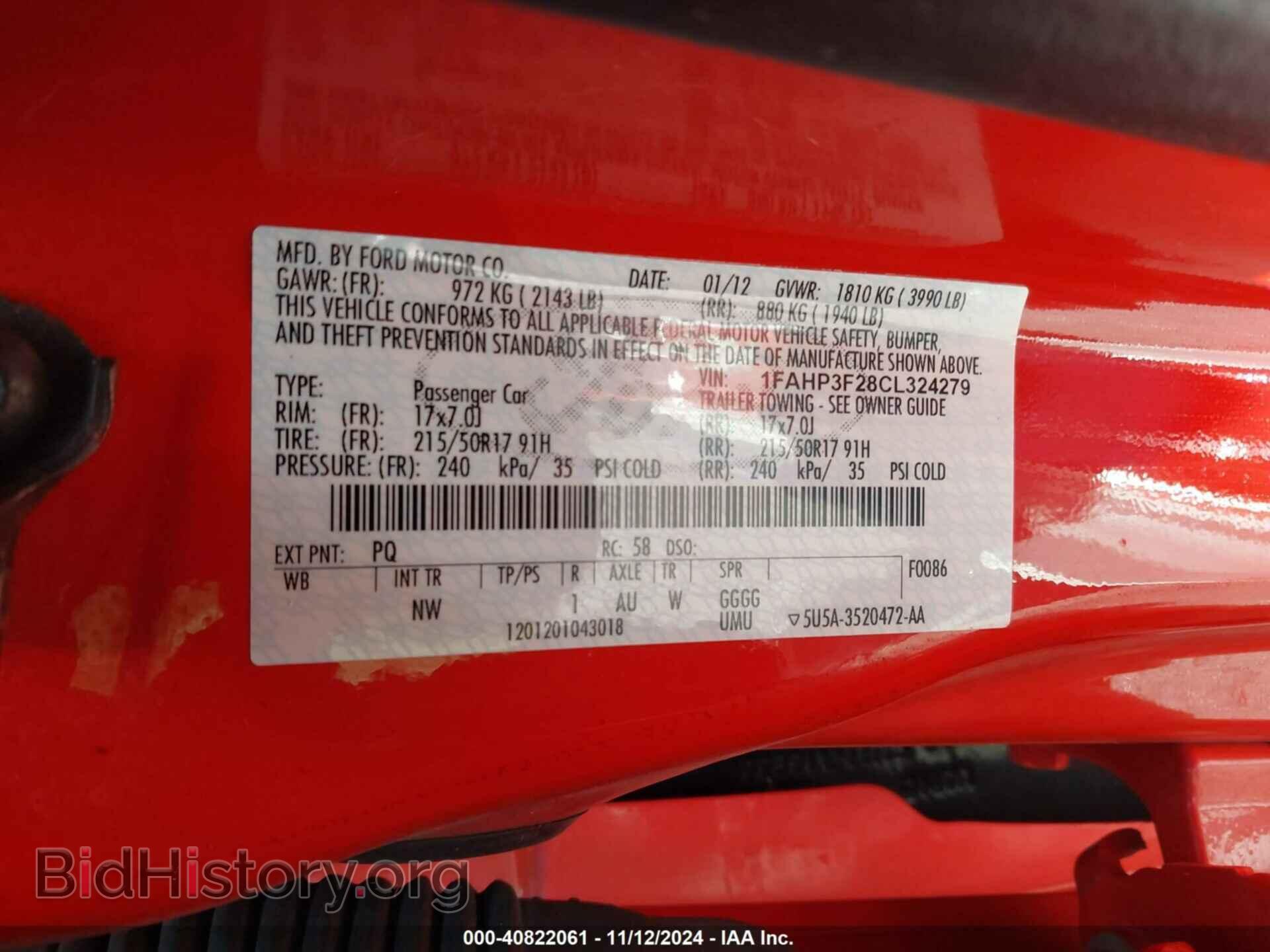 2012 FORD FOCUS - VIN: 1FAHP3F28CL324279 - Фото 9
