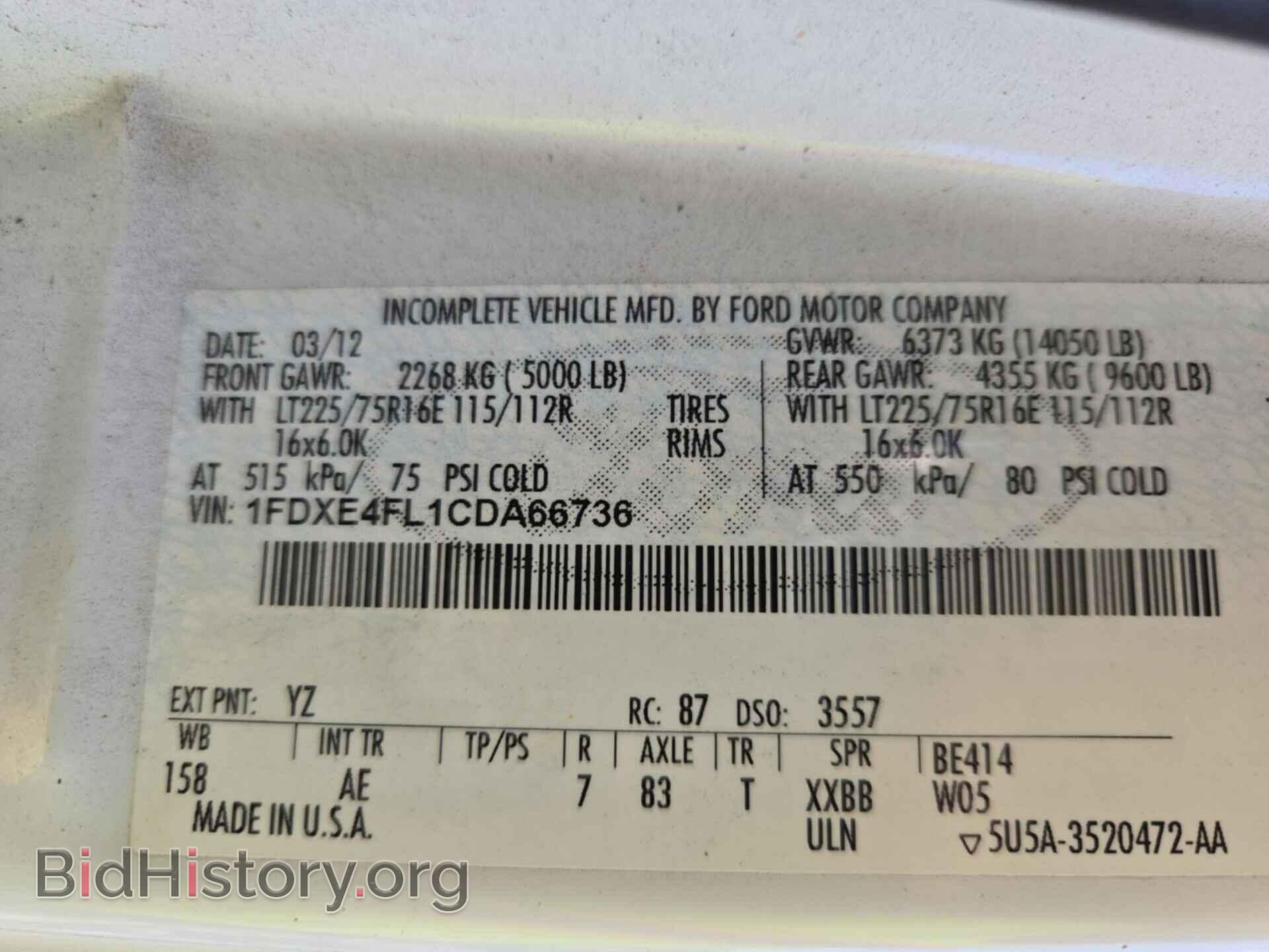 2012 FORD E-450 CUTAWAY - VIN: 1FDXE4FL1CDA66736 - Фото 4