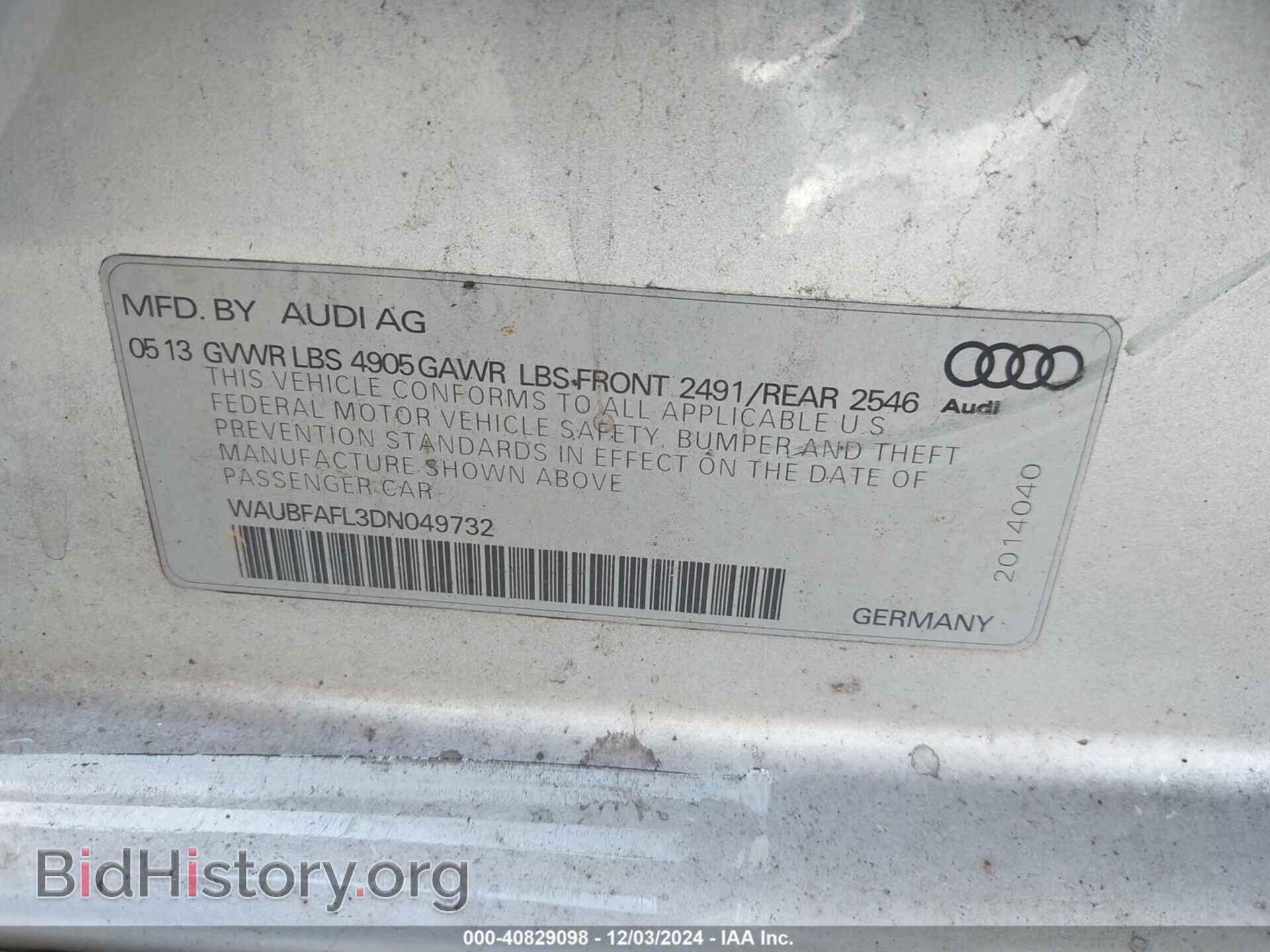 2013 AUDI A4 - VIN: WAUBFAFL3DN049732 - Фото 9