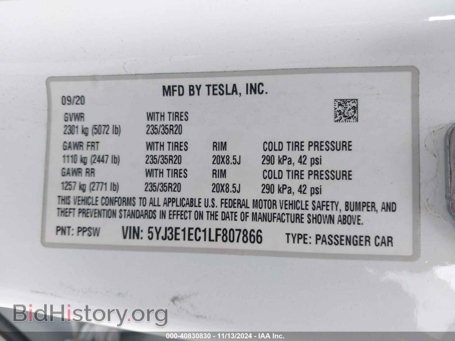 2020 TESLA MODEL 3 - VIN: 5YJ3E1EC1LF807866 - Фото 9