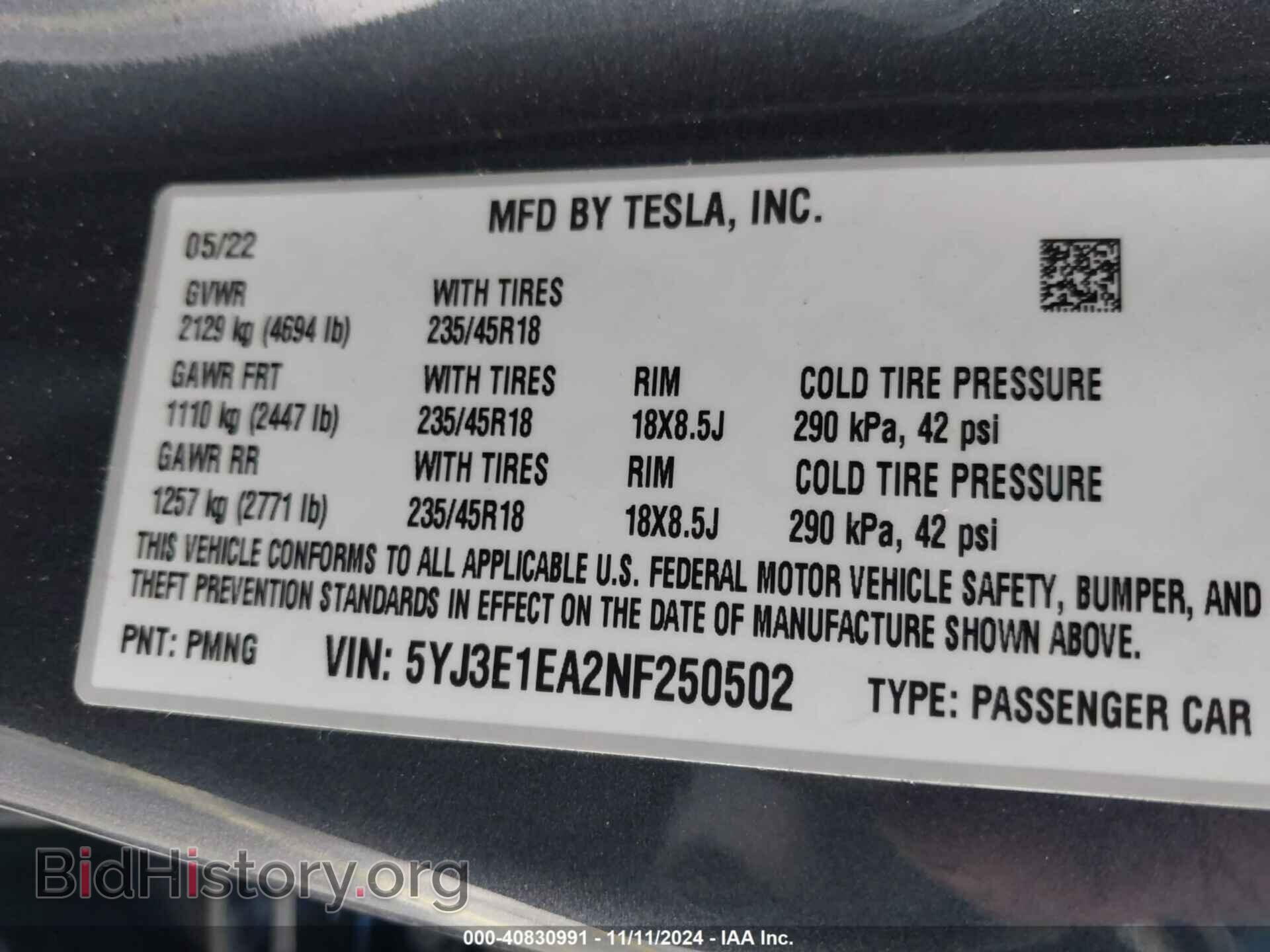 2022 TESLA MODEL 3 - VIN: 5YJ3E1EA2NF250502 - Фото 9