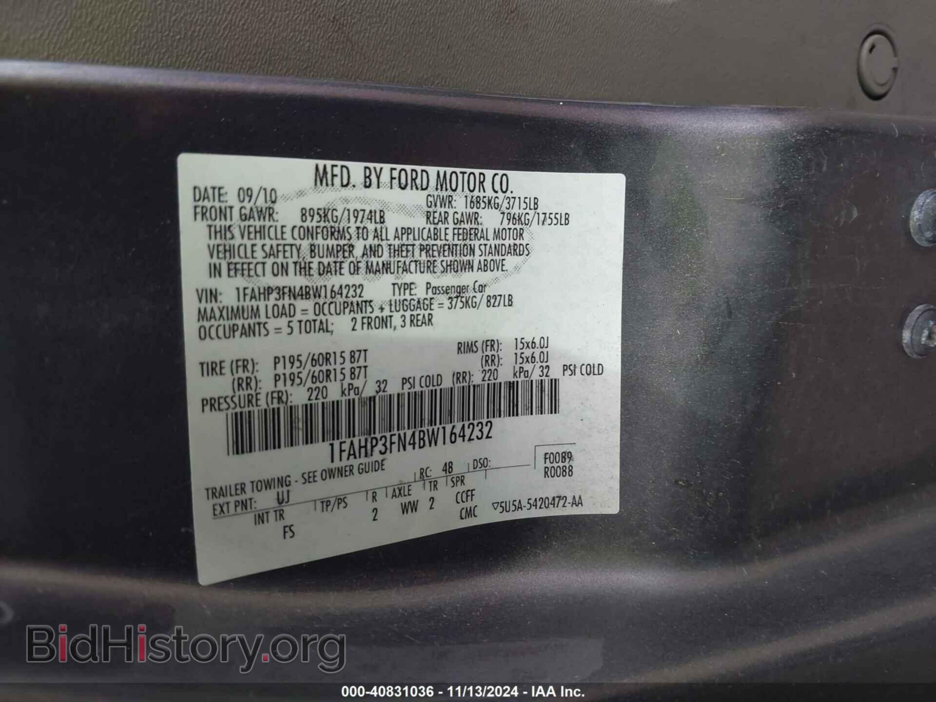 2011 FORD FOCUS - VIN: 1FAHP3FN4BW164232 - Фото 9