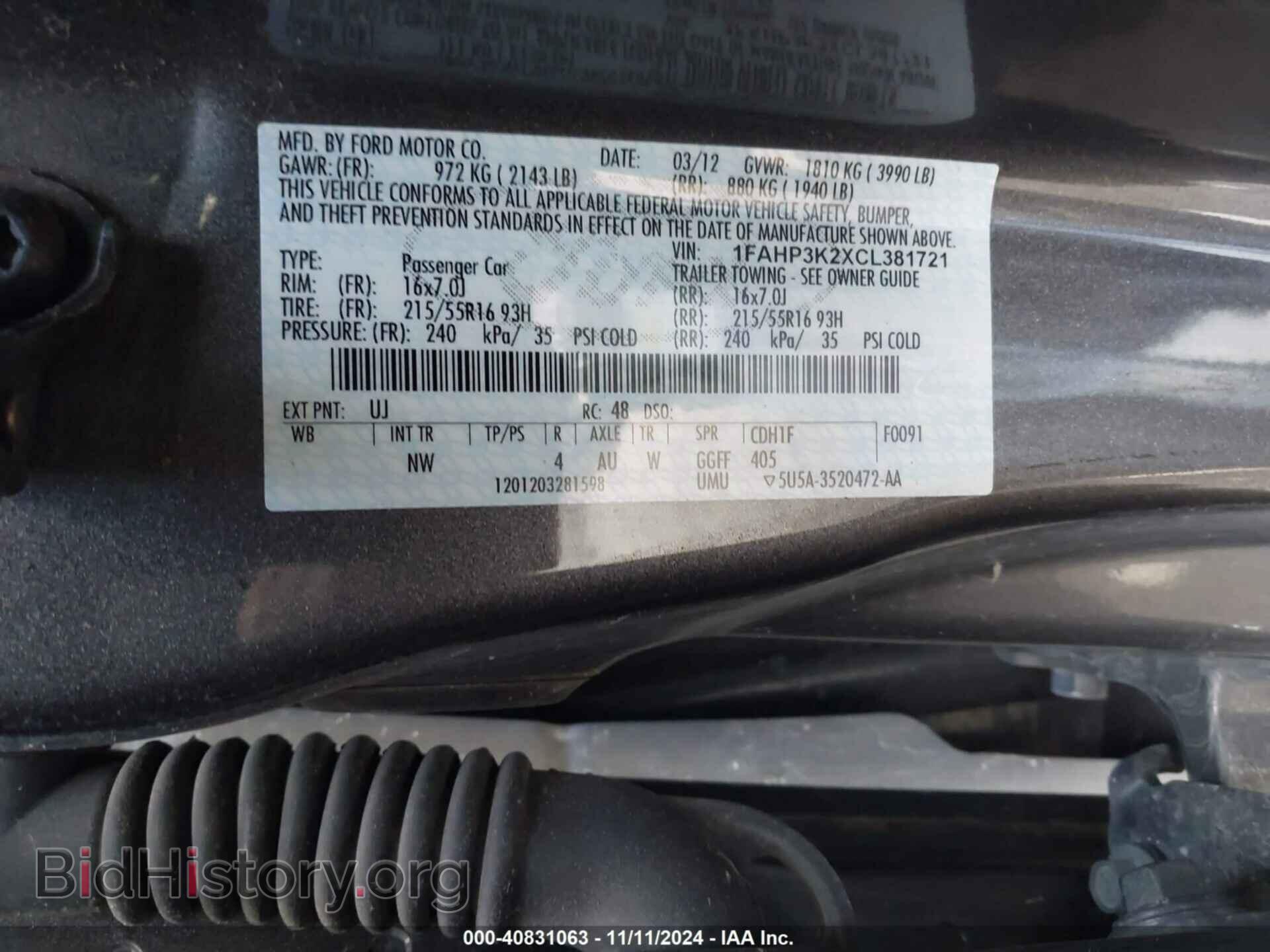 2012 FORD FOCUS - VIN: 1FAHP3K2XCL381721 - Фото 9