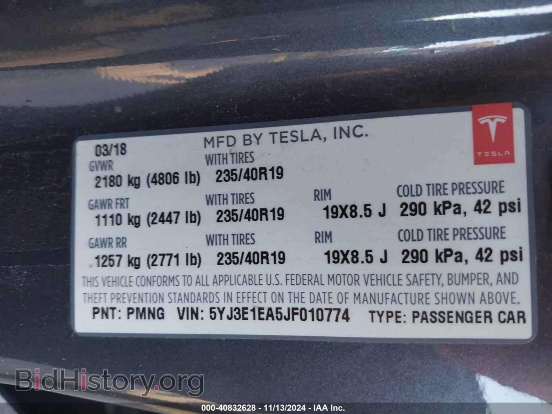 2018 TESLA MODEL 3 - VIN: 5YJ3E1EA5JF010774 - Фото 9