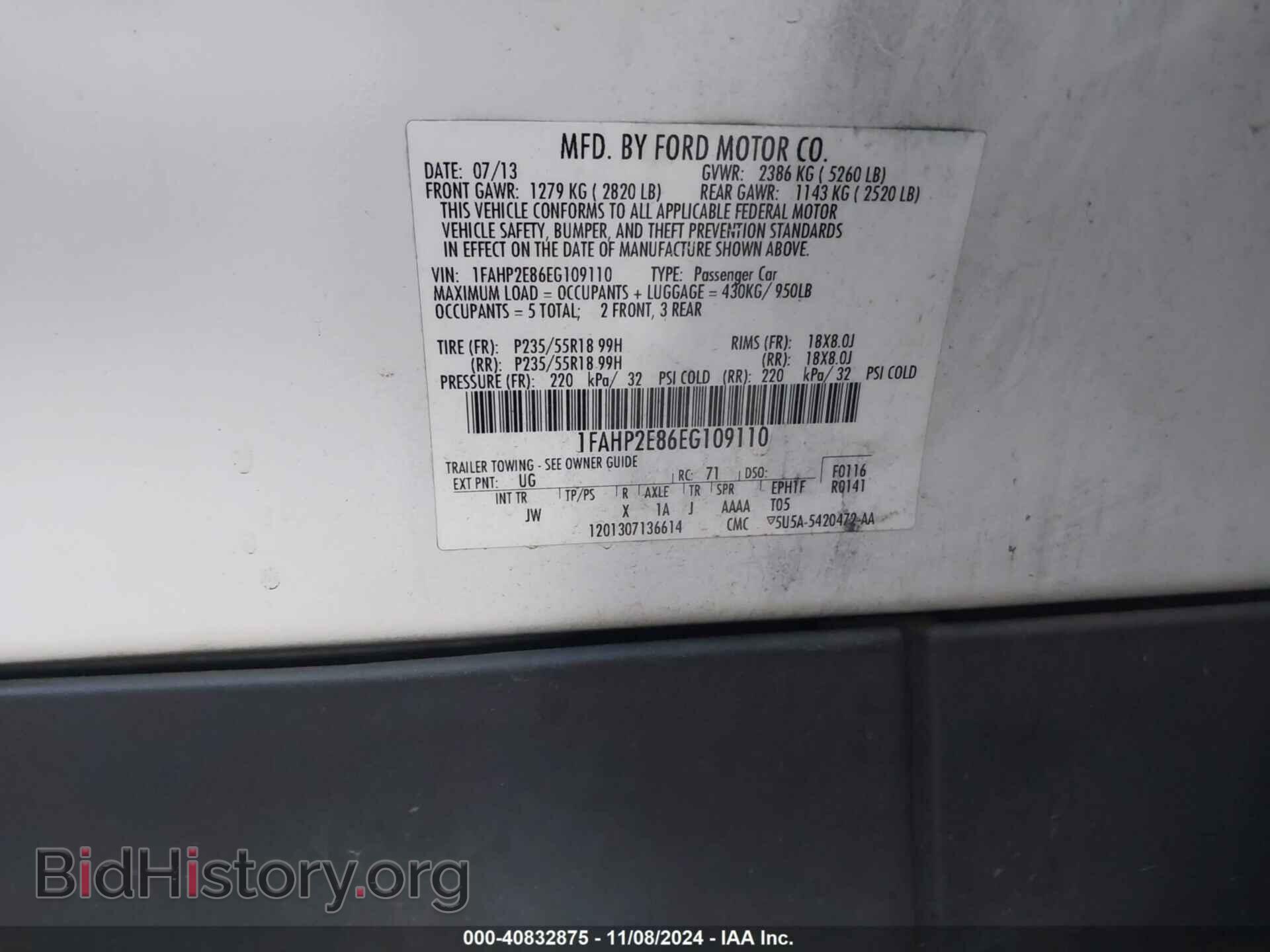 2014 FORD TAURUS - VIN: 1FAHP2E86EG109110 - Фото 9