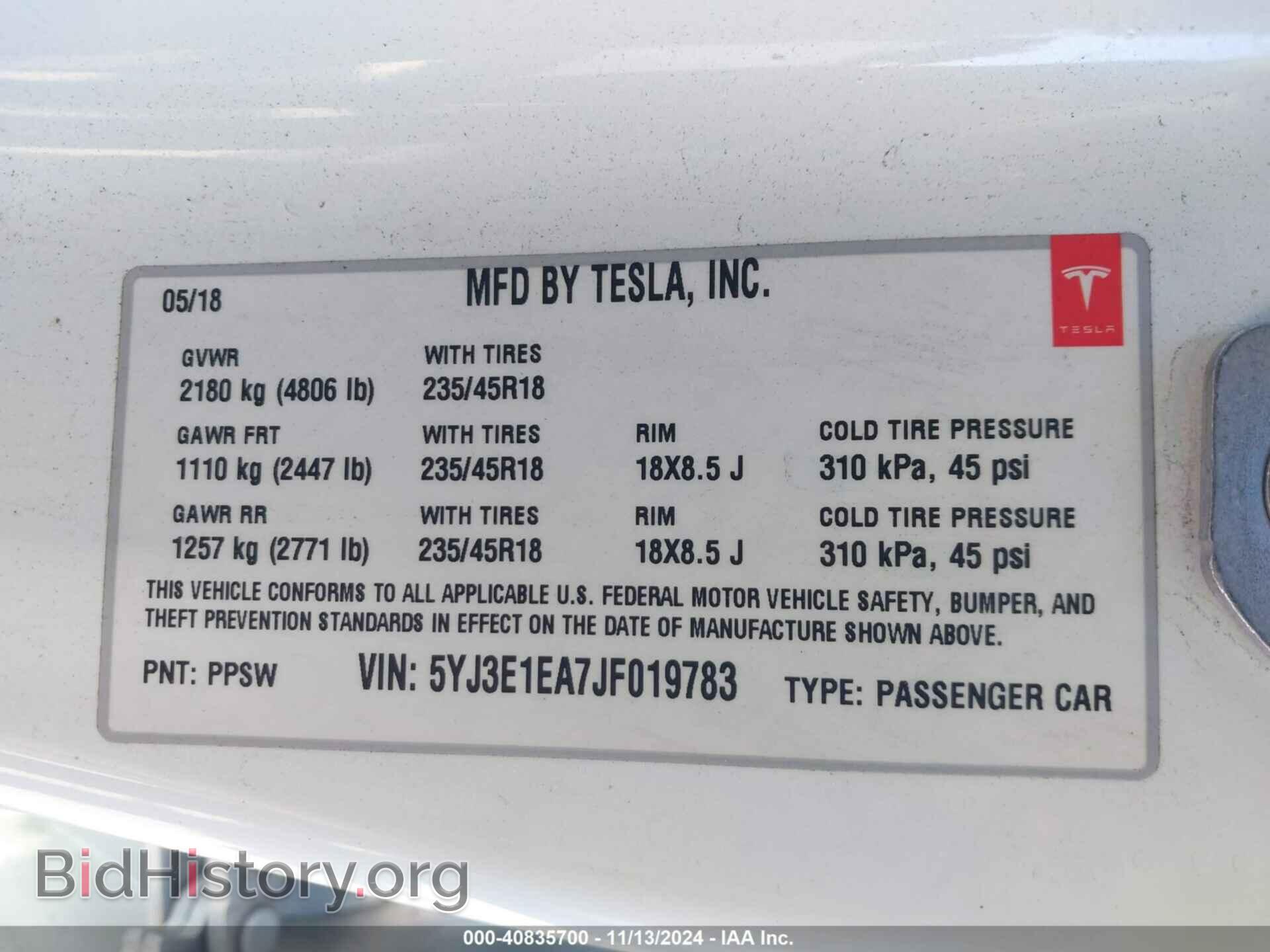 2018 TESLA MODEL 3 - VIN: 5YJ3E1EA7JF019783 - Фото 9