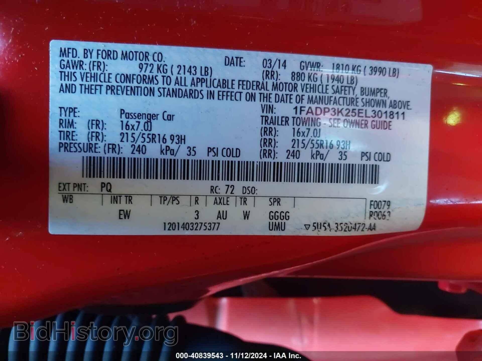 2014 FORD FOCUS - VIN: 1FADP3K25EL301811 - Фото 9