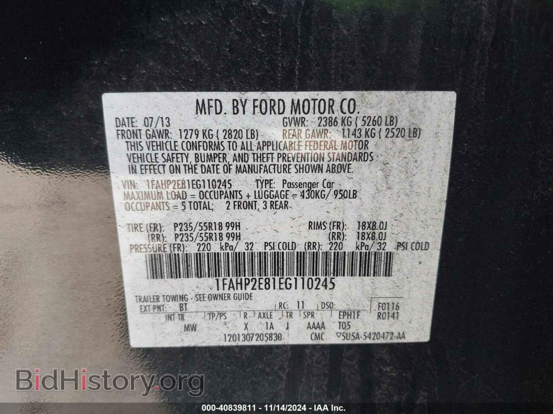 2014 FORD TAURUS - VIN: 1FAHP2E81EG110245 - Фото 9