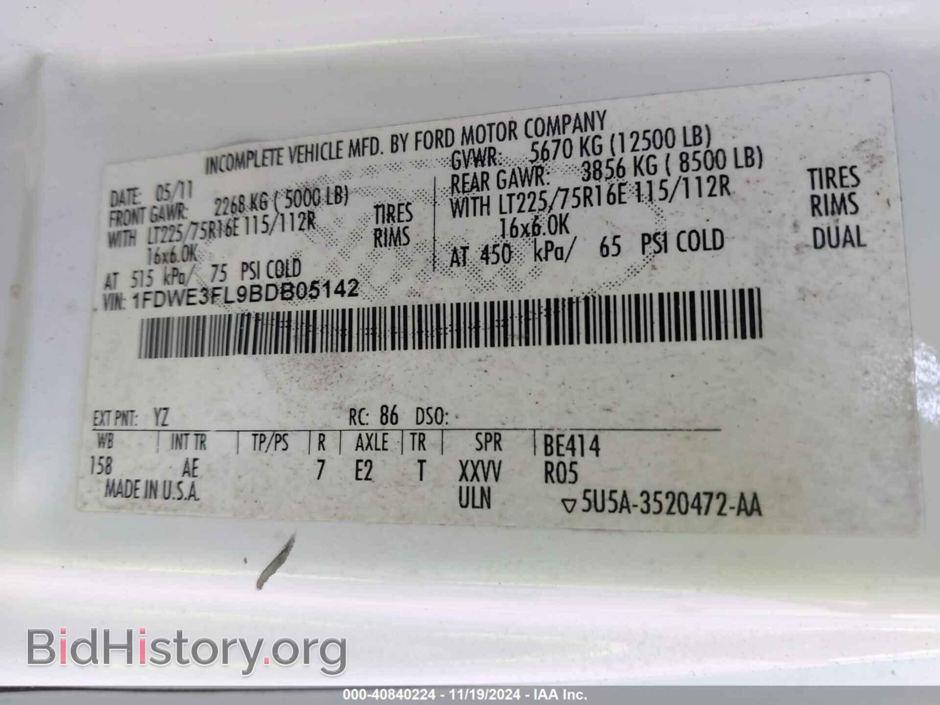 2011 FORD E-350 CUTAWAY - VIN: 1FDWE3FL9BDB05142 - Фото 9
