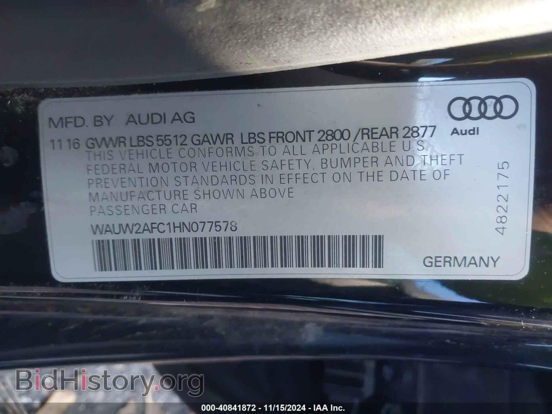 2017 AUDI A7 - VIN: WAUW2AFC1HN077578 - Фото 9