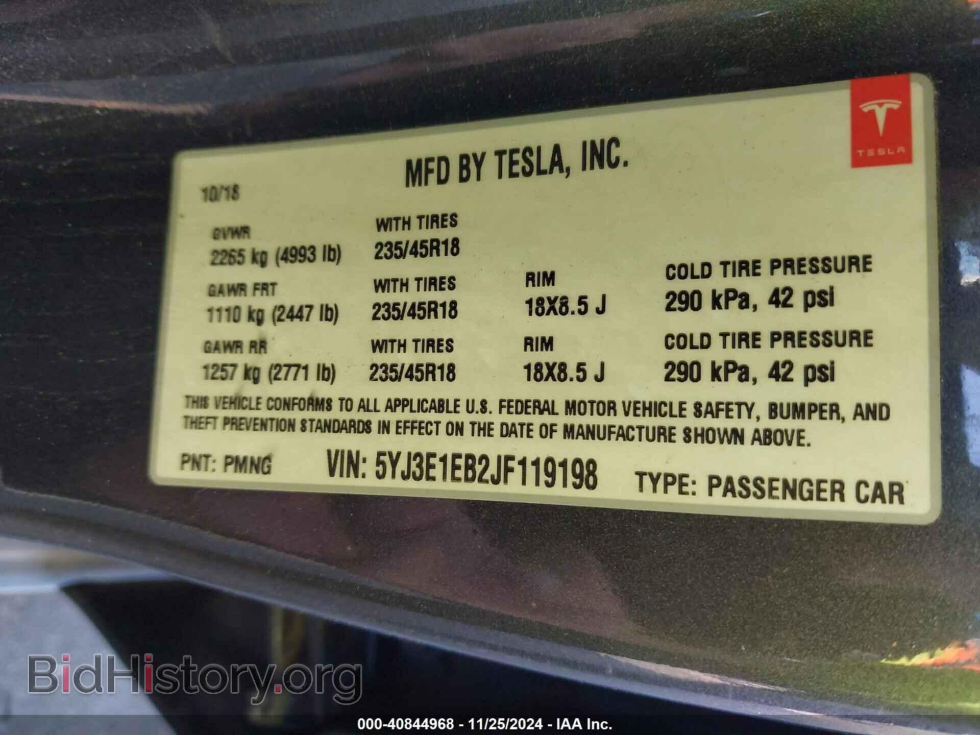 2018 TESLA MODEL 3 - VIN: 5YJ3E1EB2JF119198 - Фото 9