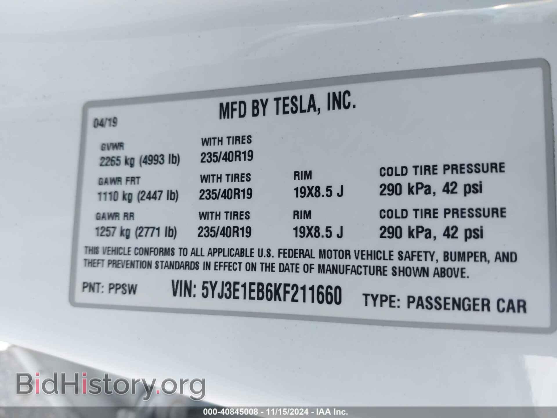 2019 TESLA MODEL 3 - VIN: 5YJ3E1EB6KF211660 - Photo 9
