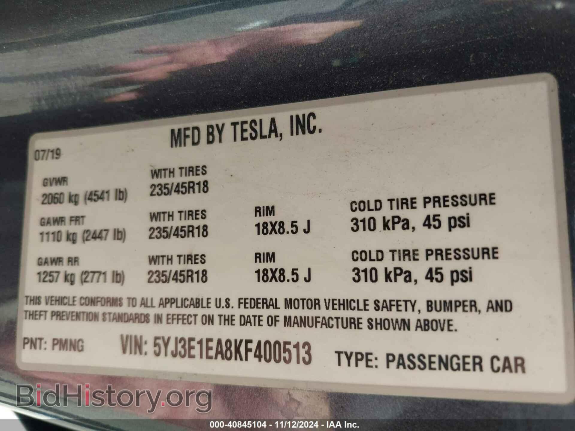 2019 TESLA MODEL 3 - VIN: 5YJ3E1EA8KF400513 - Фото 9