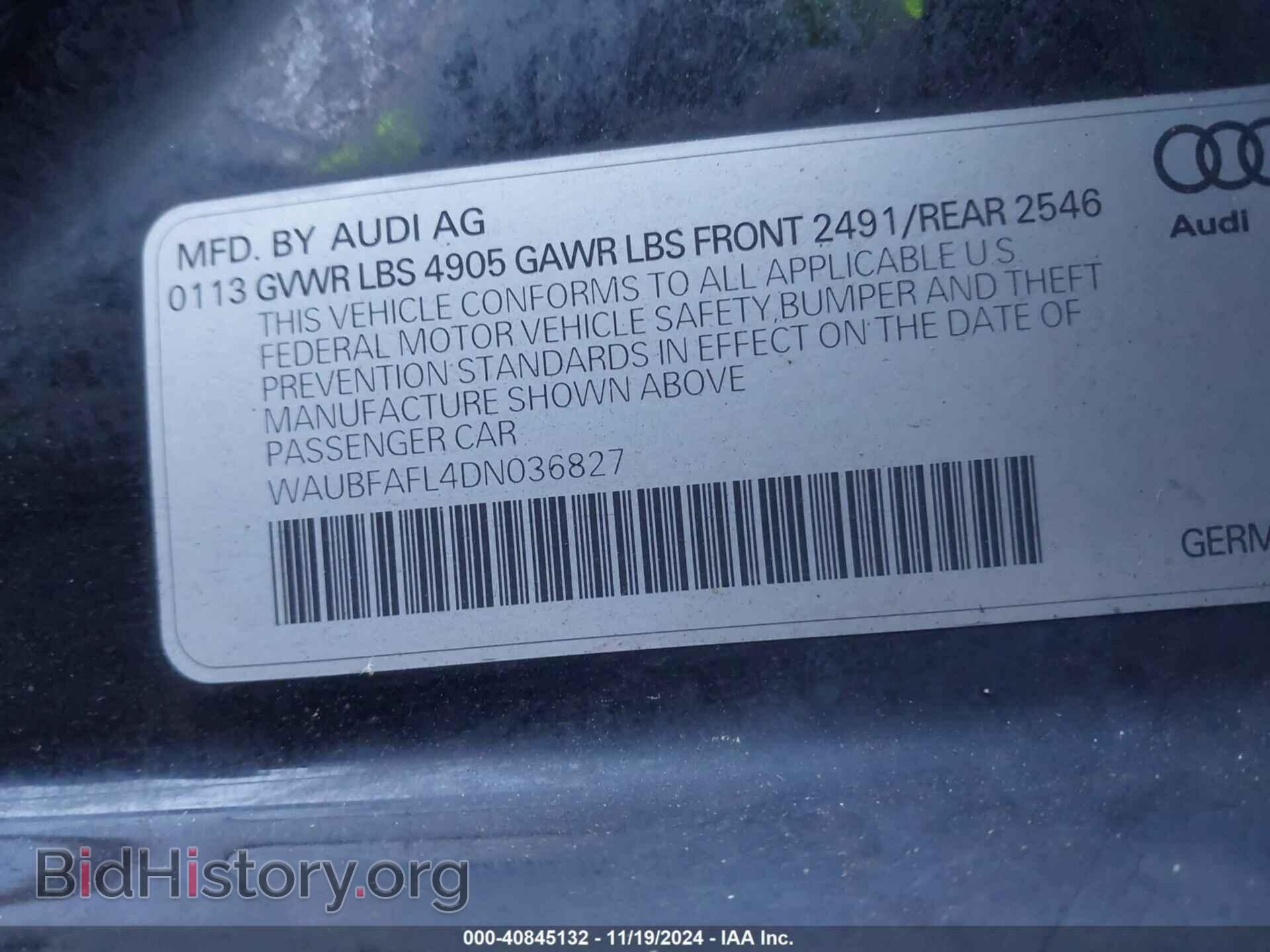 2013 AUDI A4 - VIN: WAUBFAFL4DN036827 - Фото 9