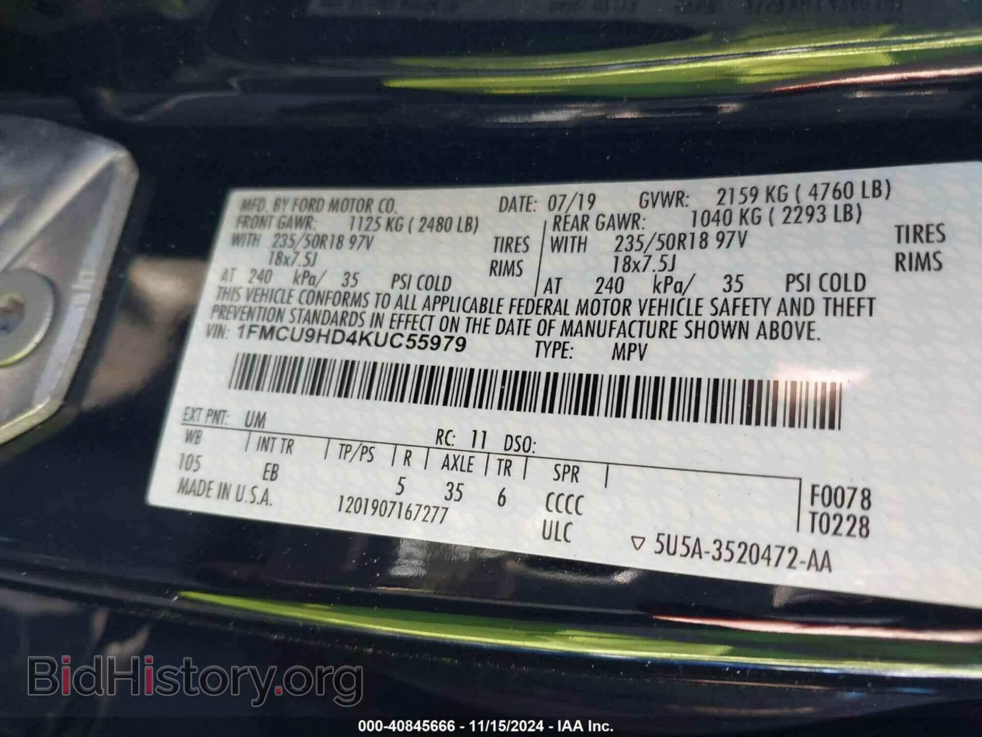 2019 FORD ESCAPE - VIN: 1FMCU9HD4KUC55979 - Фото 9