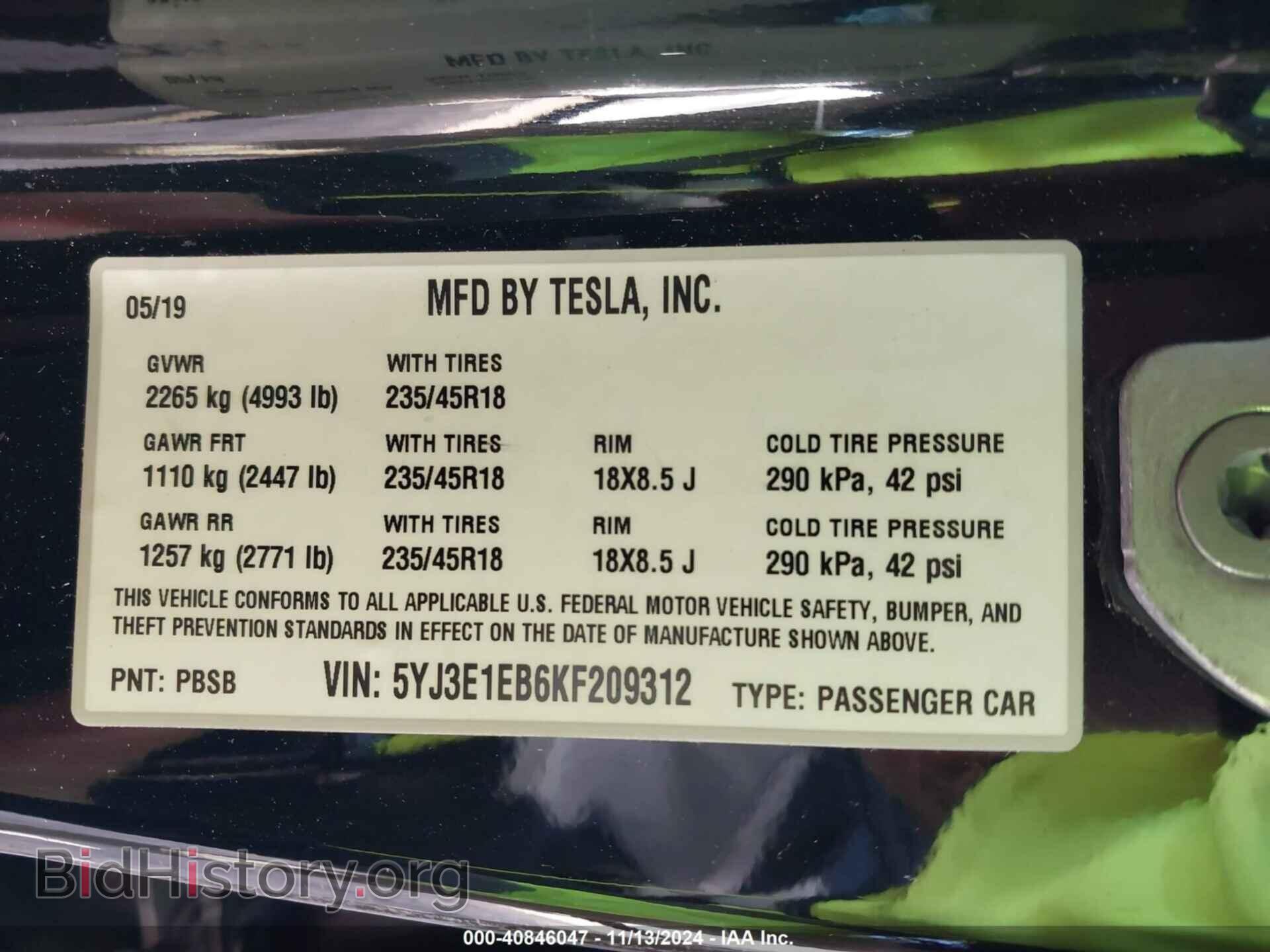 2019 TESLA MODEL 3 - VIN: 5YJ3E1EB6KF209312 - Фото 9