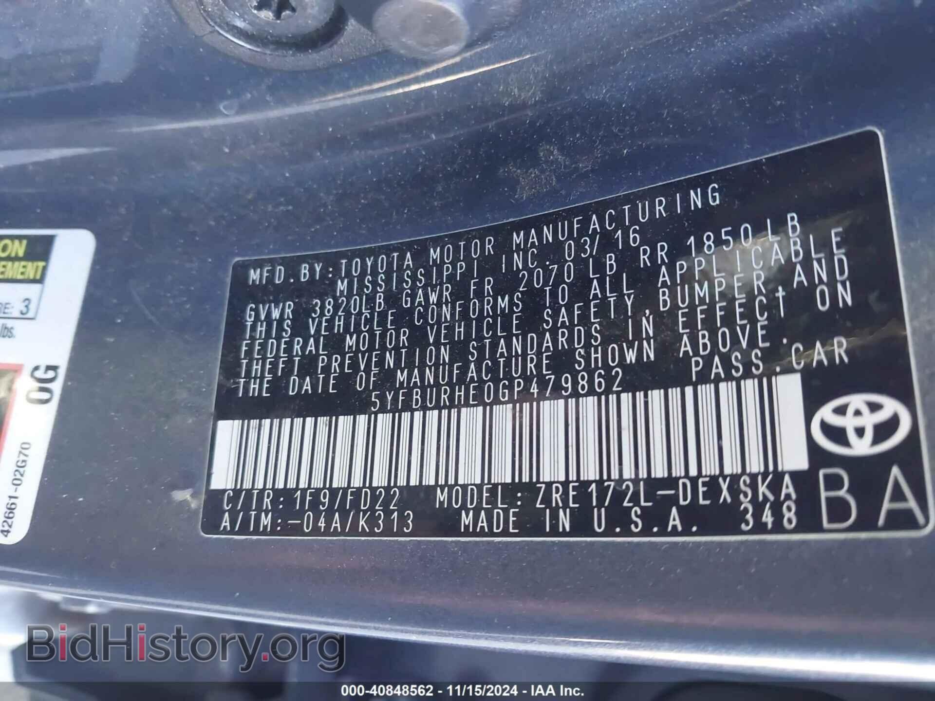 2016 TOYOTA COROLLA - VIN: 5YFBURHE0GP479862 - Фото 9