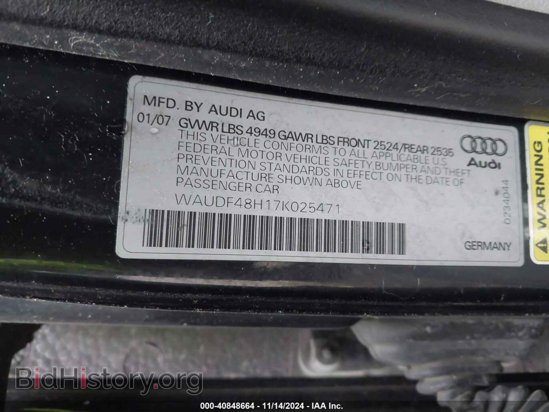 2007 AUDI A4 - VIN: WAUDF48H17K025471 - Фото 9