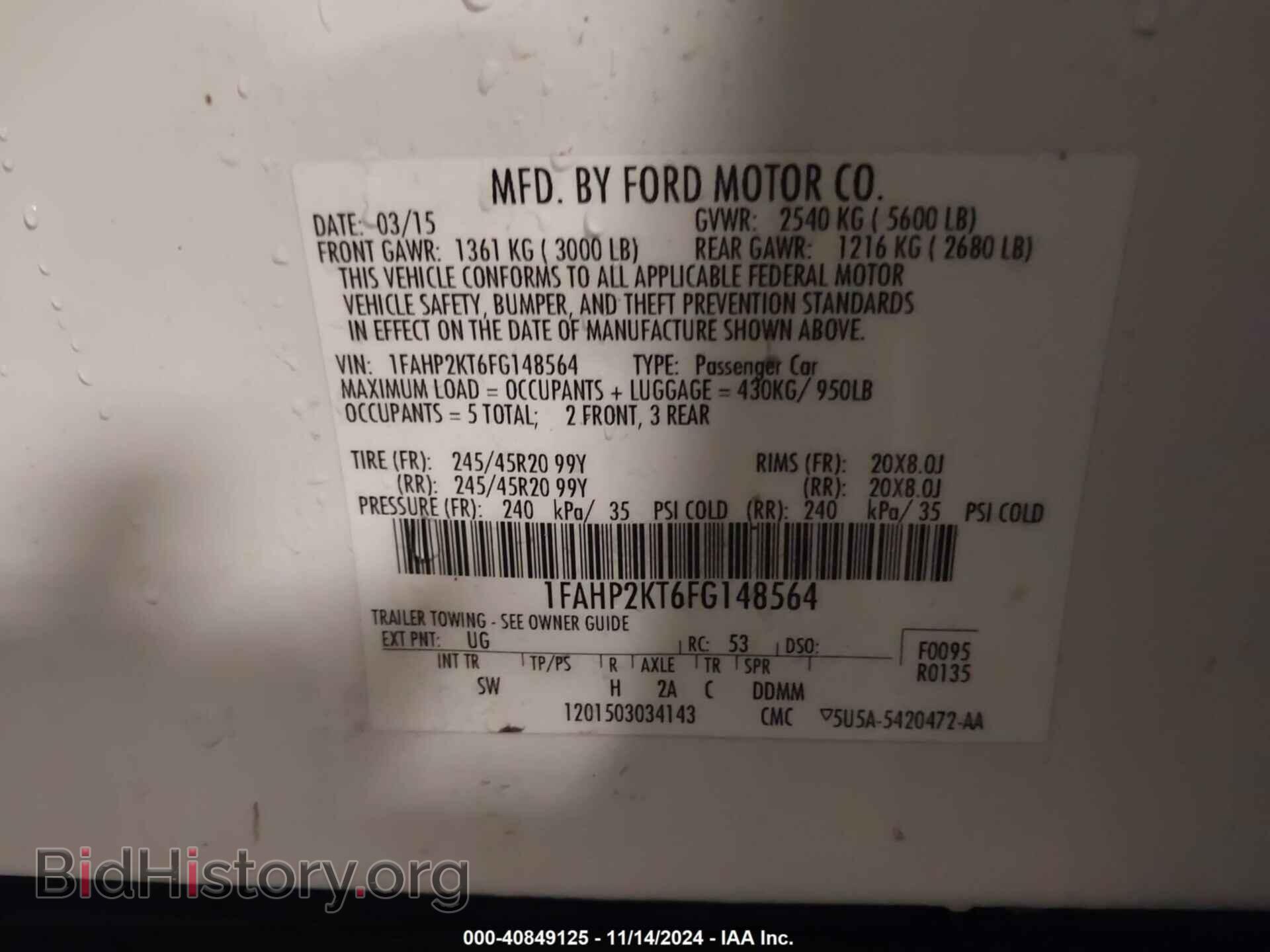 2015 FORD TAURUS - VIN: 1FAHP2KT6FG148564 - Photo 9