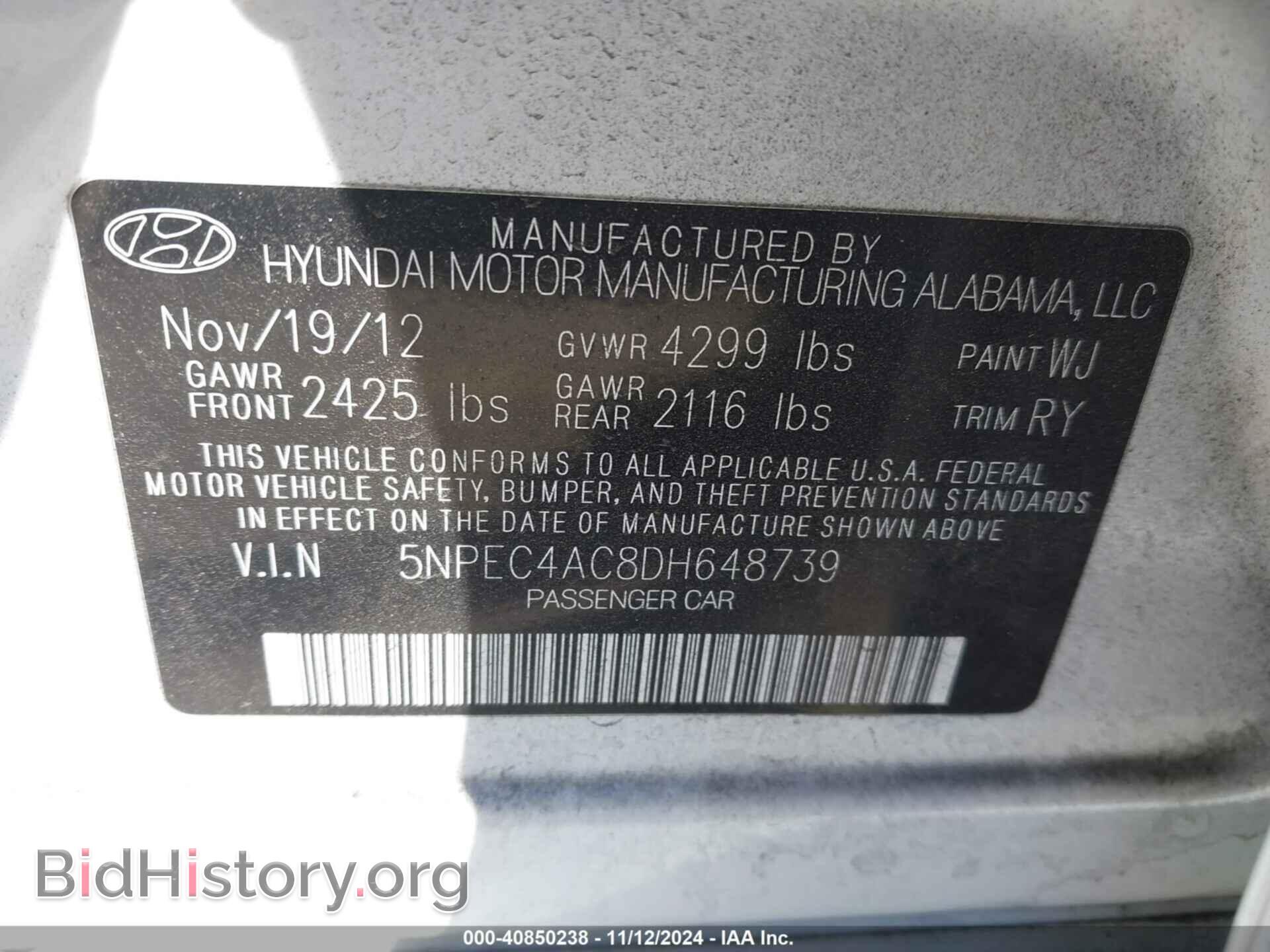 2013 HYUNDAI SONATA - VIN: 5NPEC4AC8DH648739 - Фото 9