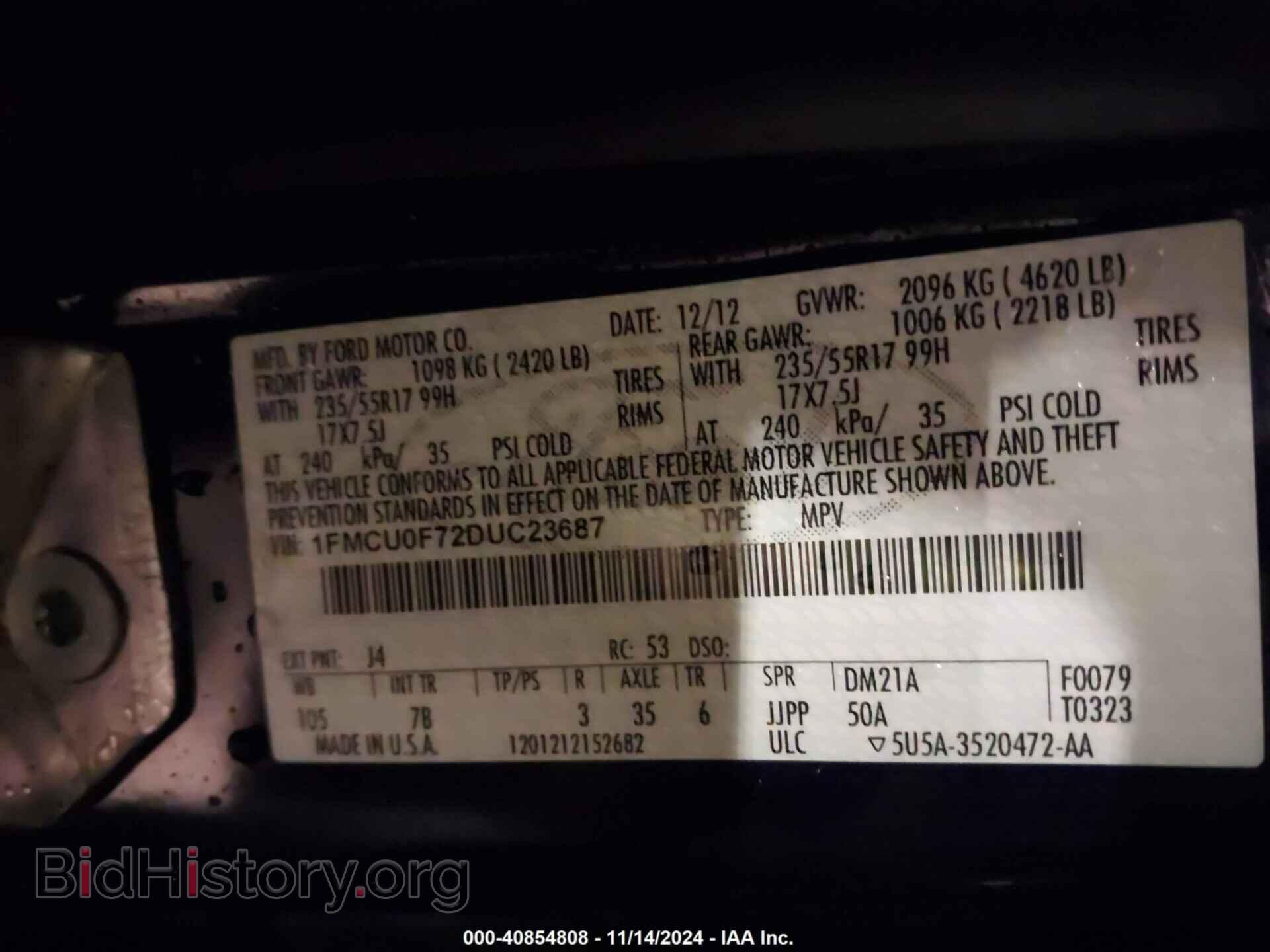 2013 FORD ESCAPE - VIN: 1FMCU0F72DUC23687 - Фото 9