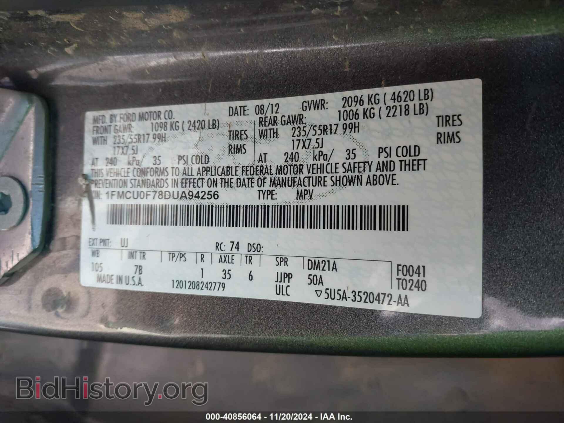 2013 FORD ESCAPE - VIN: 1FMCU0F78DUA94256 - Фото 9