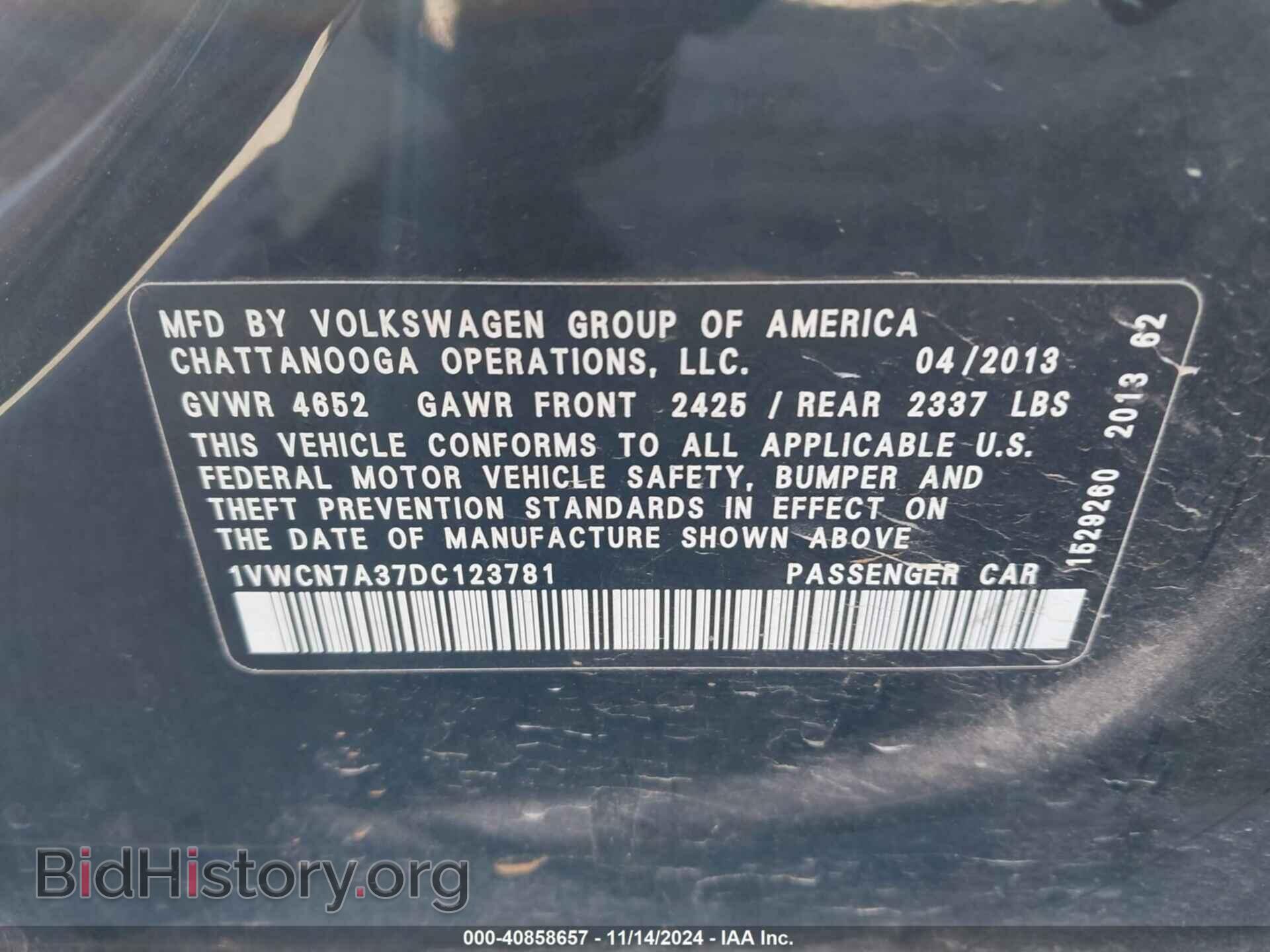 2013 VOLKSWAGEN PASSAT - VIN: 1VWCN7A37DC123781 - Фото 9