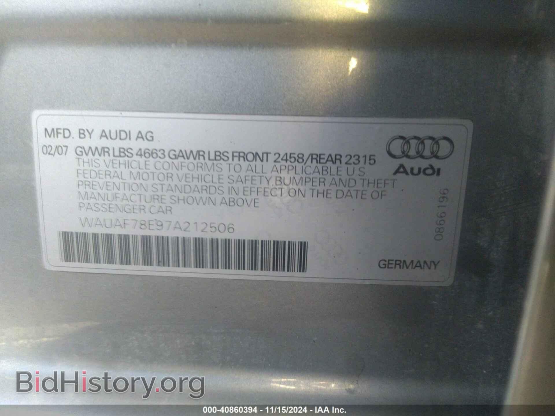 2007 AUDI A4 - VIN: WAUAF78E97A212506 - Фото 9