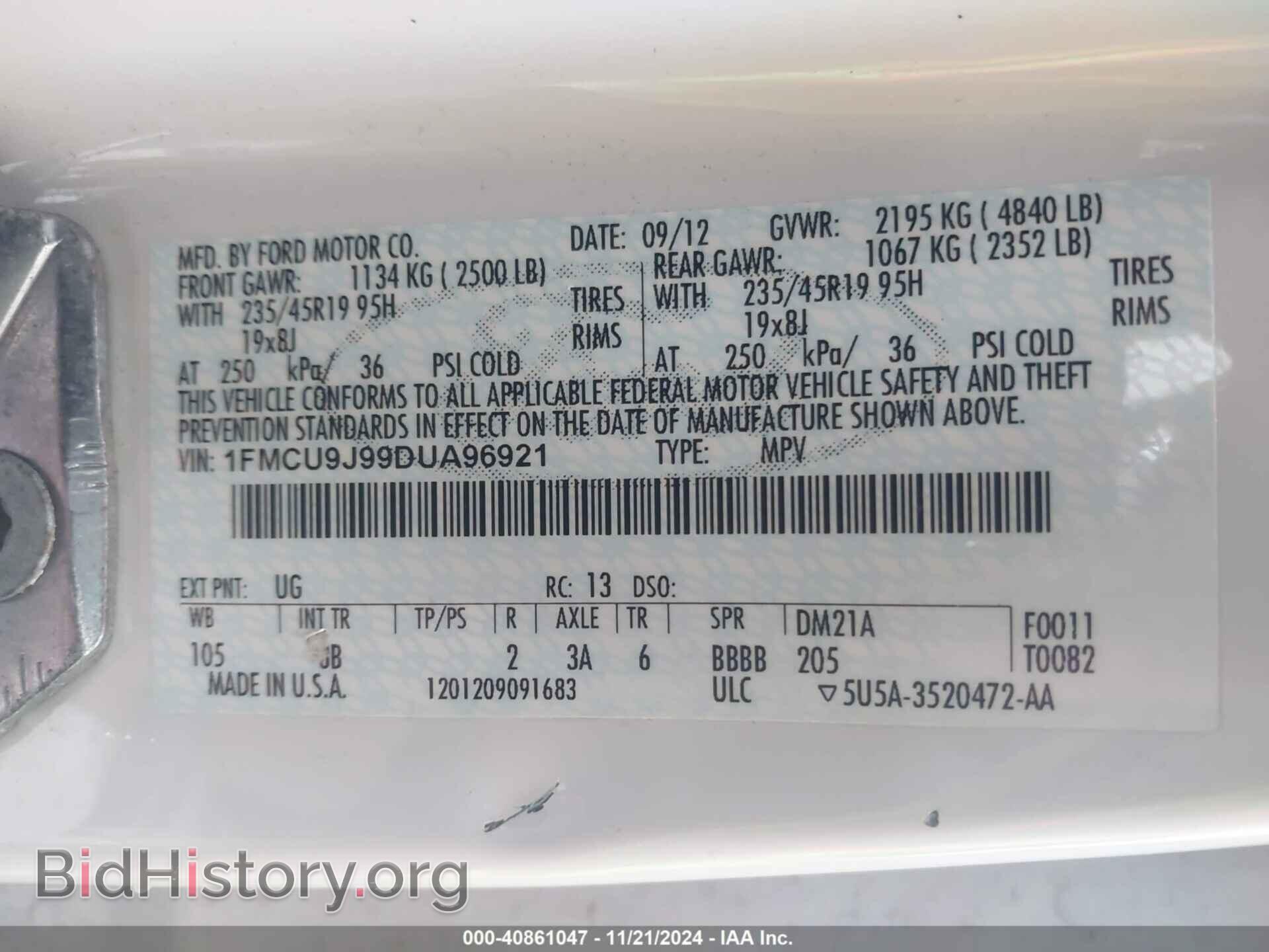 2013 FORD ESCAPE - VIN: 1FMCU9J99DUA96921 - Photo 9