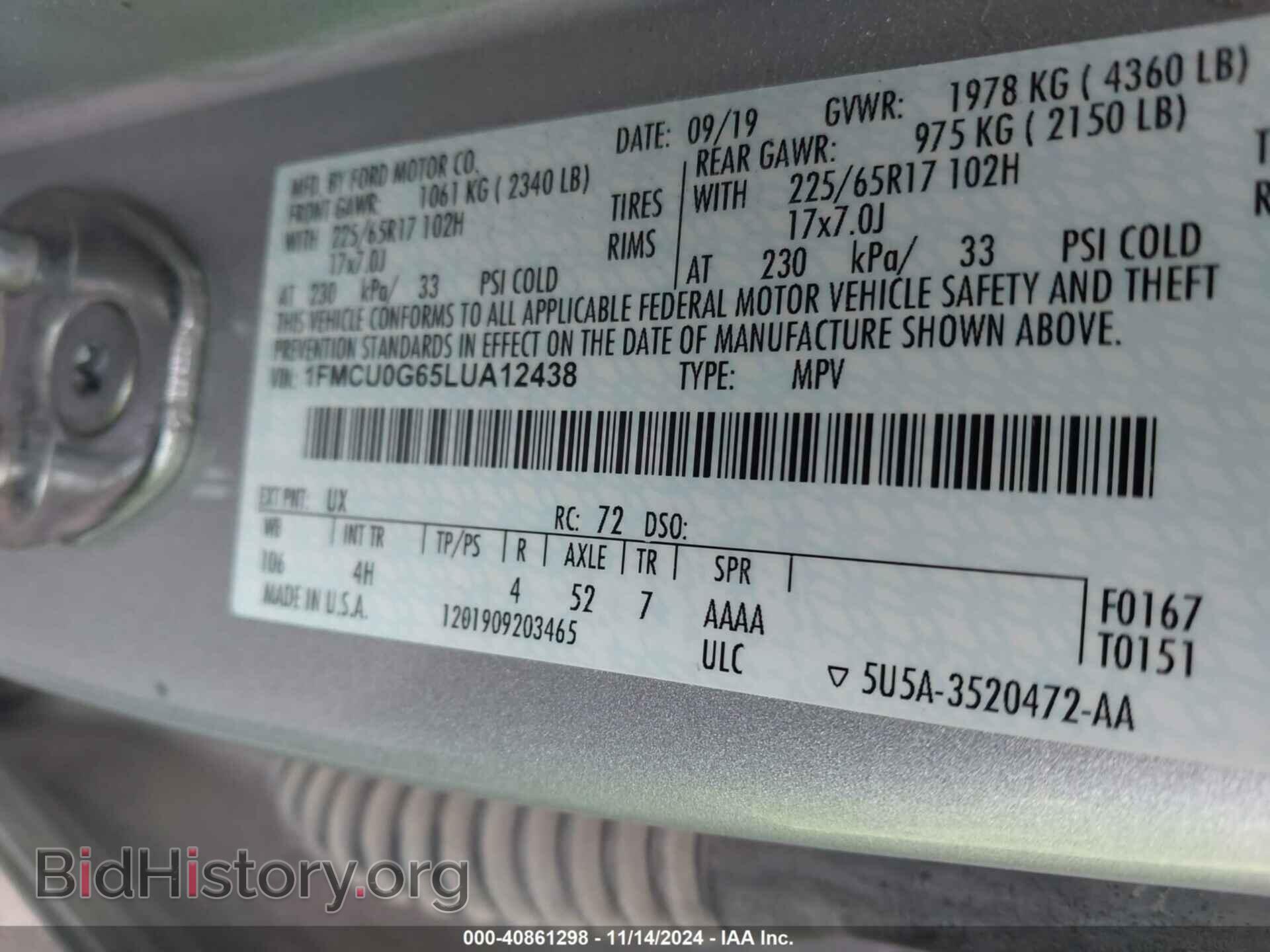 2020 FORD ESCAPE - VIN: 1FMCU0G65LUA12438 - Photo 9