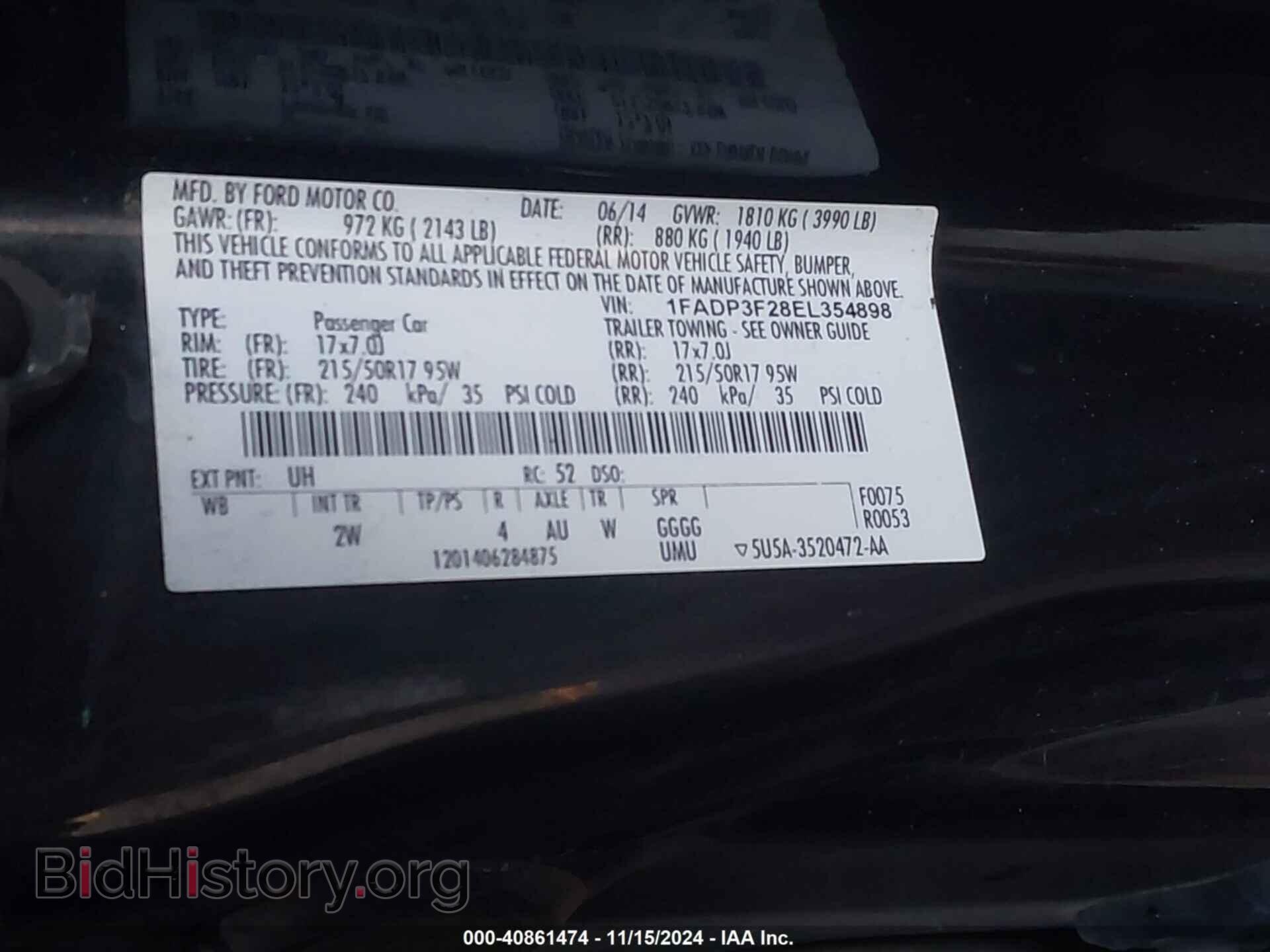 2014 FORD FOCUS - VIN: 1FADP3F28EL354898 - Фото 9
