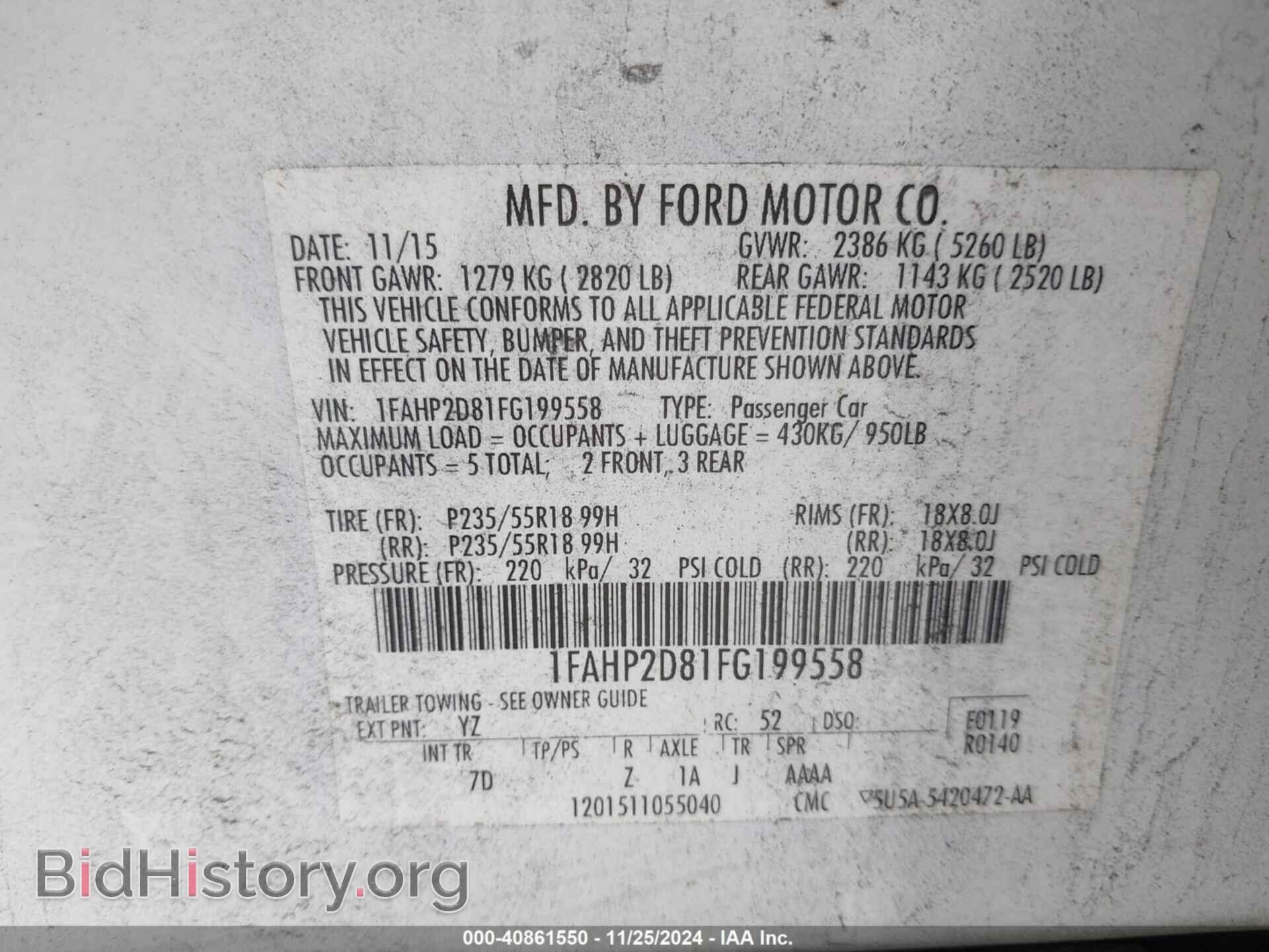 2015 FORD TAURUS - VIN: 1FAHP2D81FG199558 - Фото 9