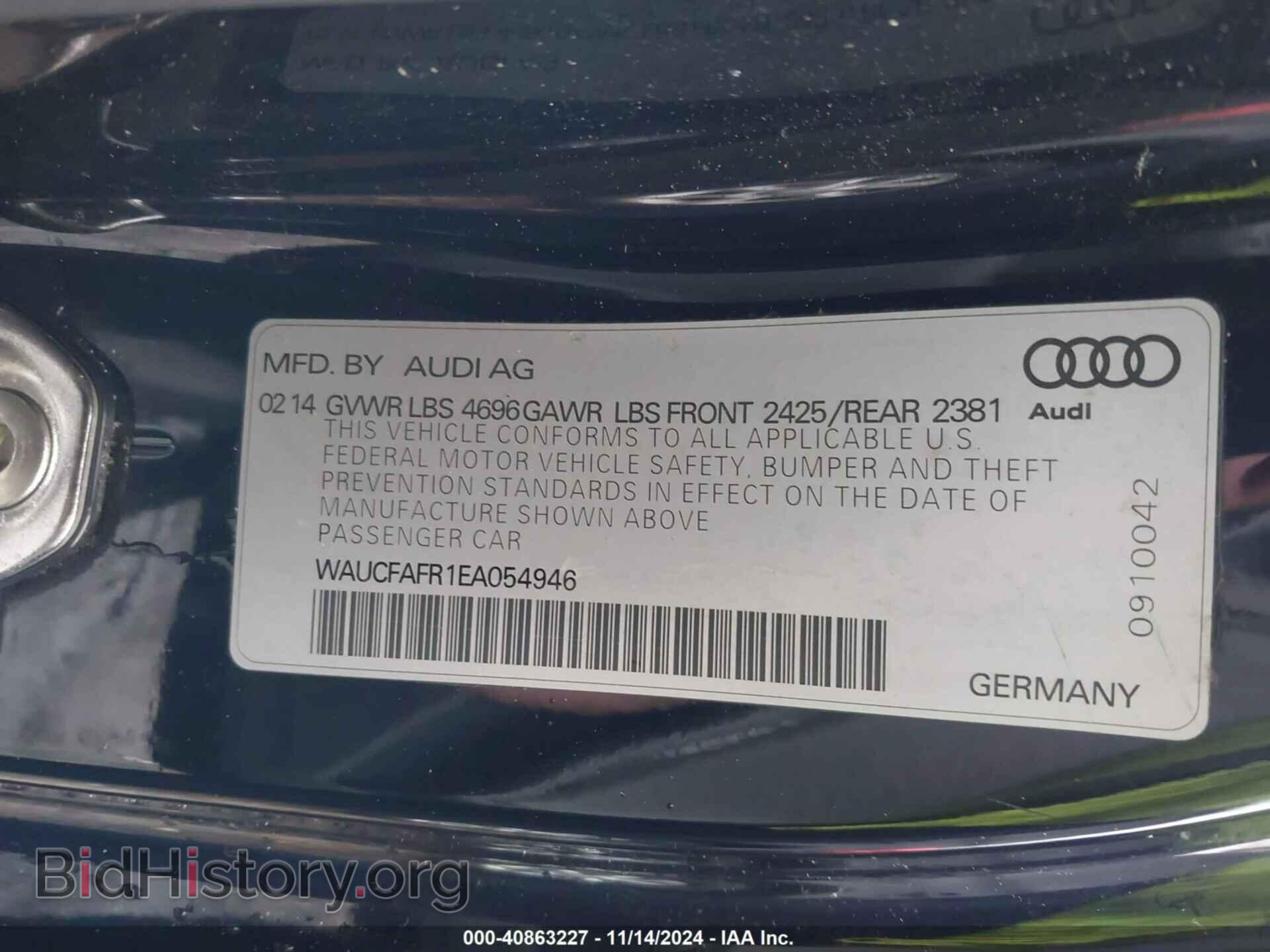 2014 AUDI A5 - VIN: WAUCFAFR1EA054946 - Фото 9