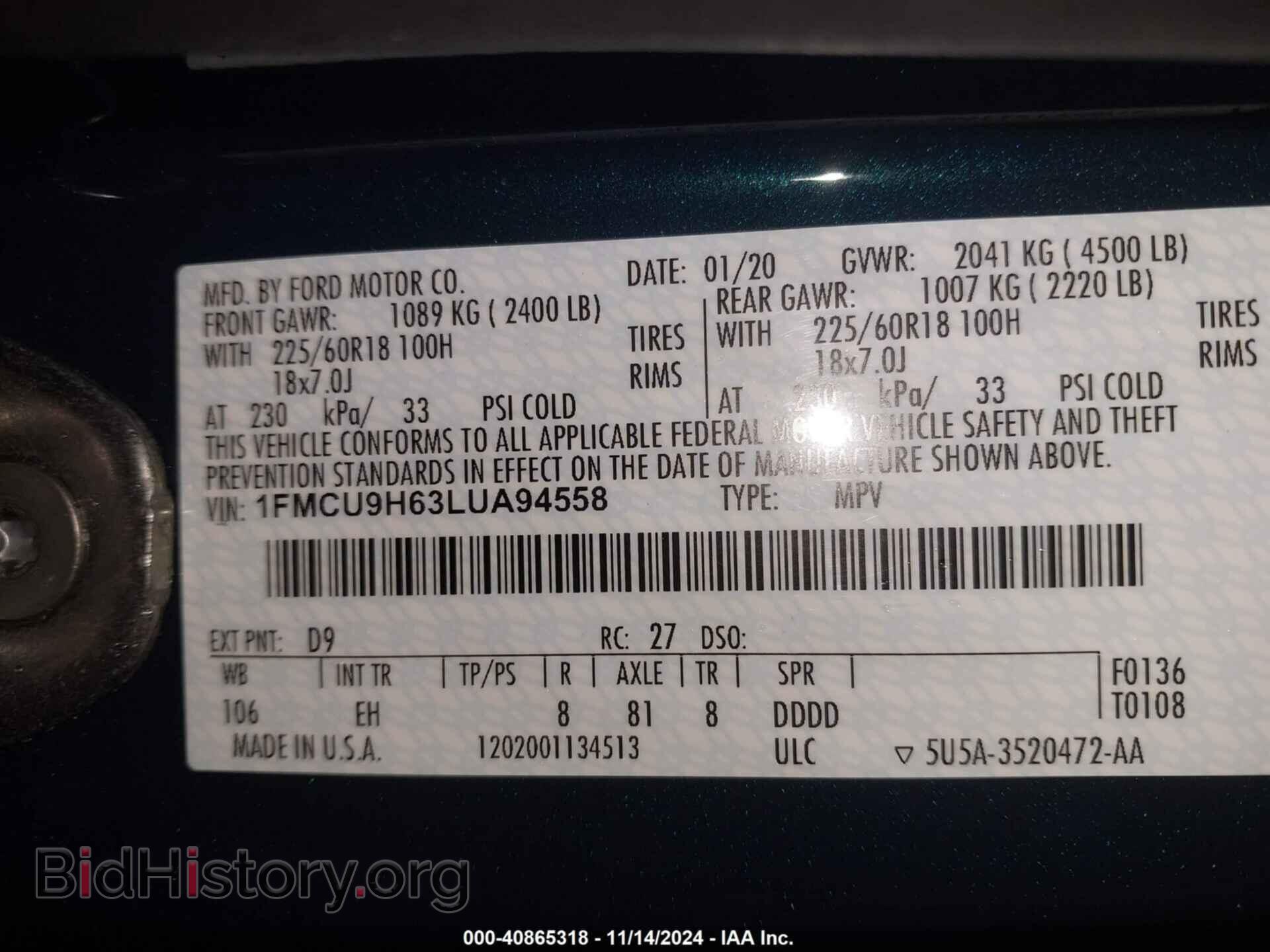 2020 FORD ESCAPE - VIN: 1FMCU9H63LUA94558 - Photo 9