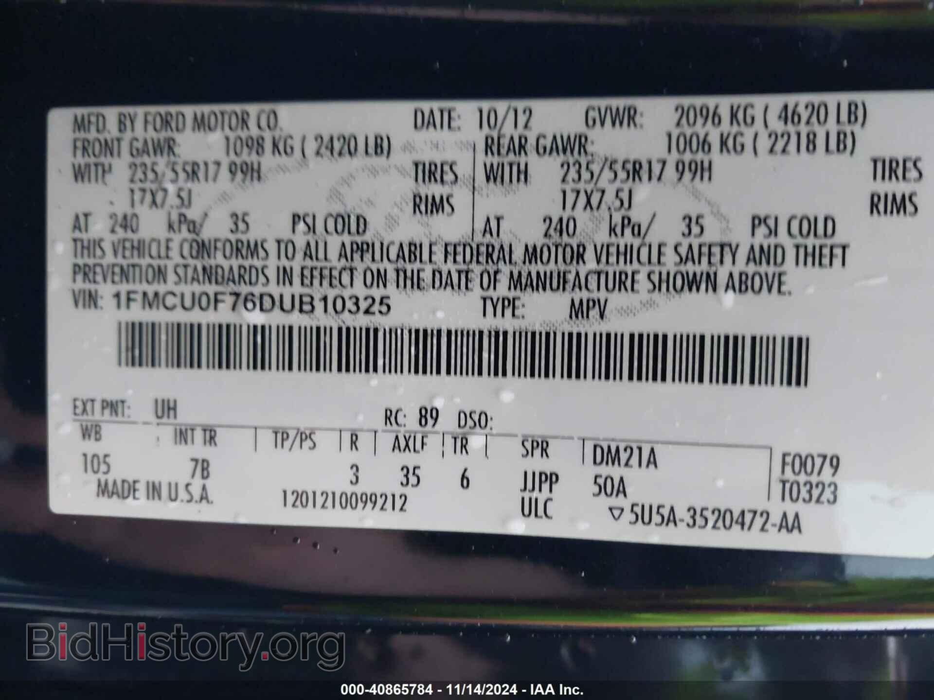 2013 FORD ESCAPE - VIN: 1FMCU0F76DUB10325 - Photo 9
