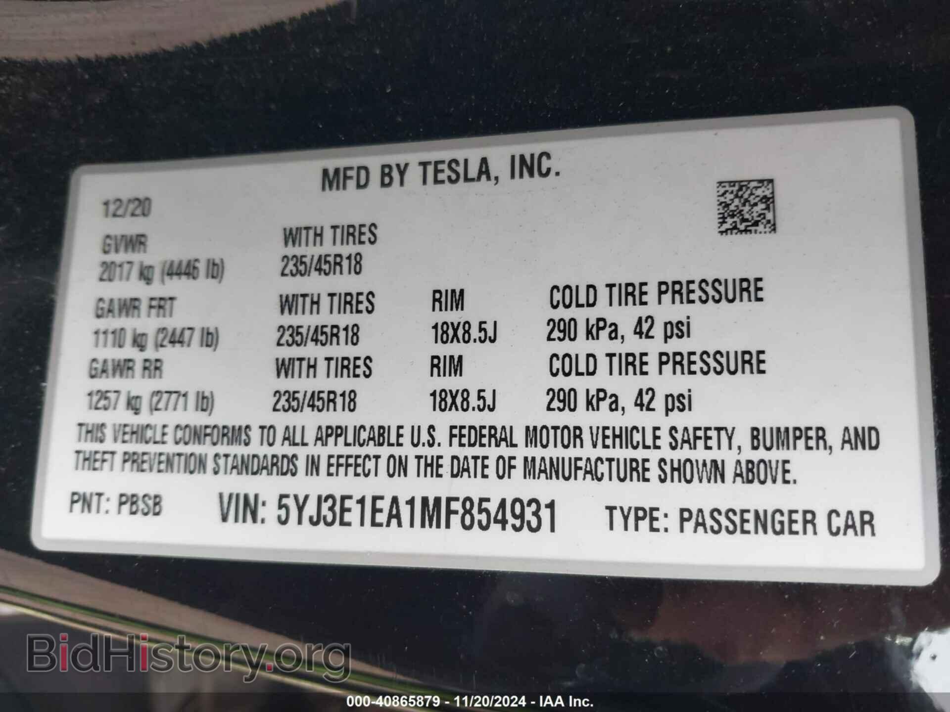 2021 TESLA MODEL 3 - VIN: 5YJ3E1EA1MF854931 - Фото 9