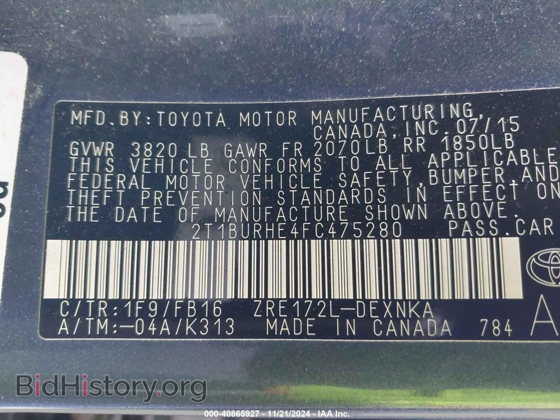 2015 TOYOTA COROLLA - VIN: 2T1BURHE4FC475280 - Фото 9