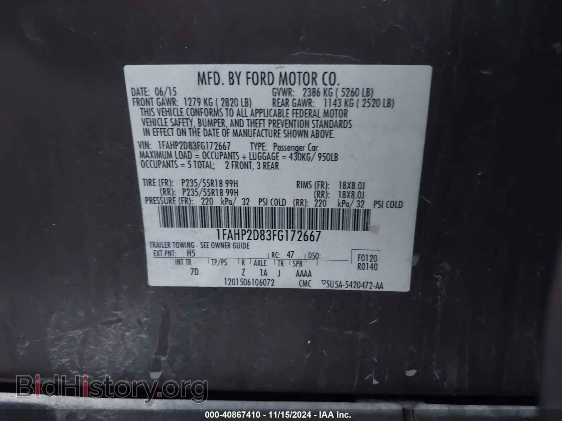 2015 FORD TAURUS - VIN: 1FAHP2D83FG172667 - Фото 9