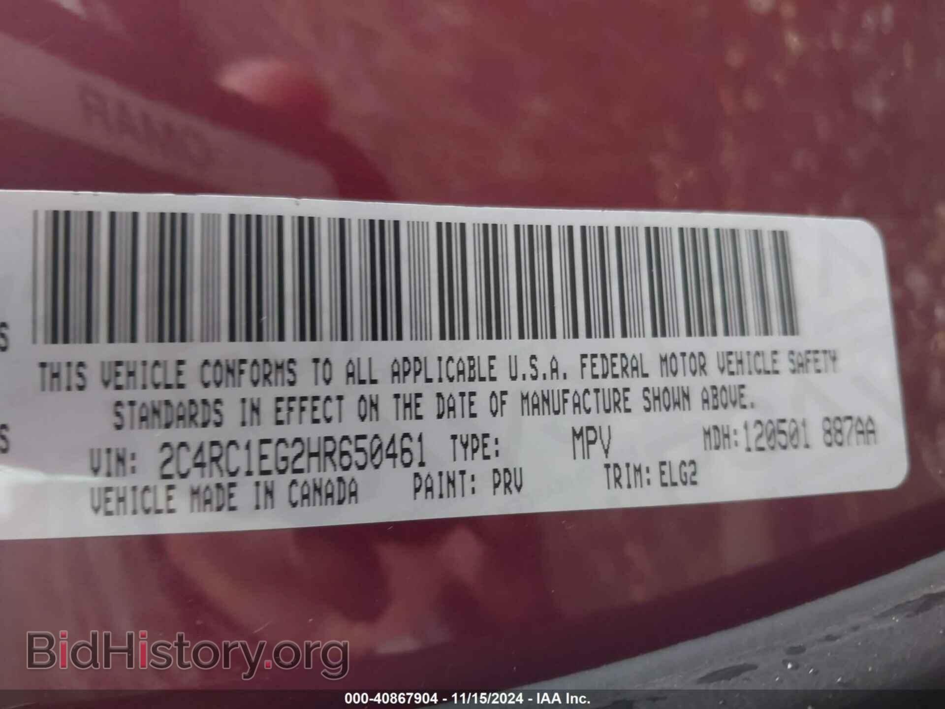 2017 CHRYSLER PACIFICA - VIN: 2C4RC1EG2HR650461 - Photo 9