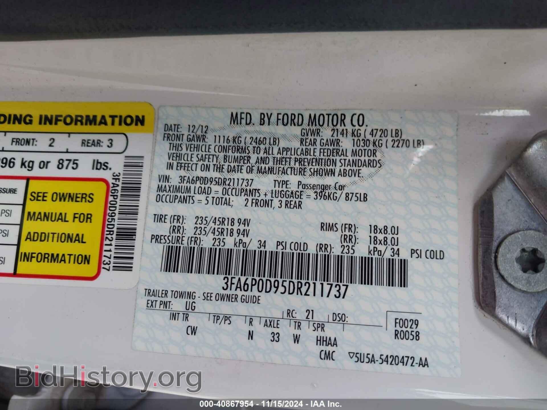 2013 FORD FUSION - VIN: 3FA6P0D95DR211737 - Фото 9