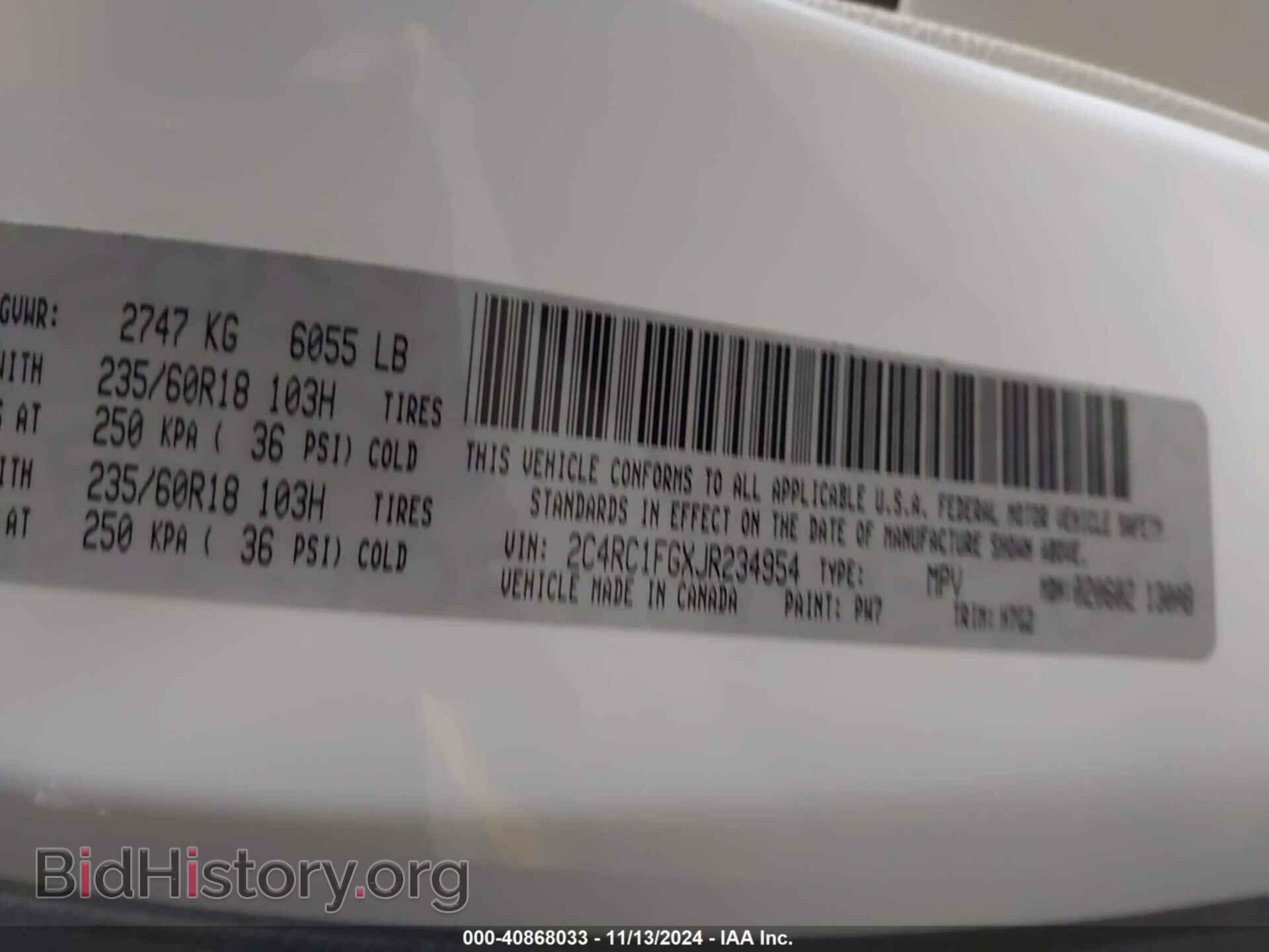 2018 CHRYSLER PACIFICA - VIN: 2C4RC1FGXJR234954 - Фото 9