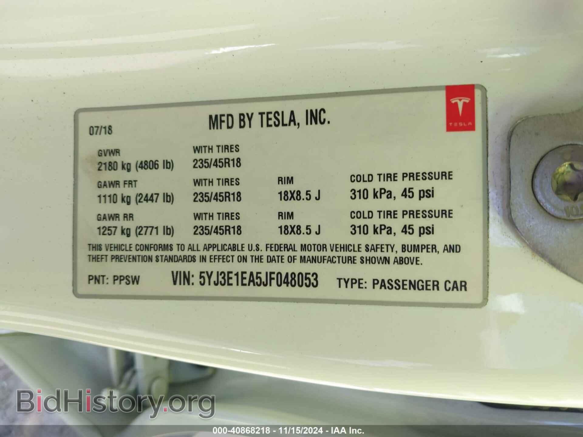 2018 TESLA MODEL 3 - VIN: 5YJ3E1EA5JF048053 - Photo 9
