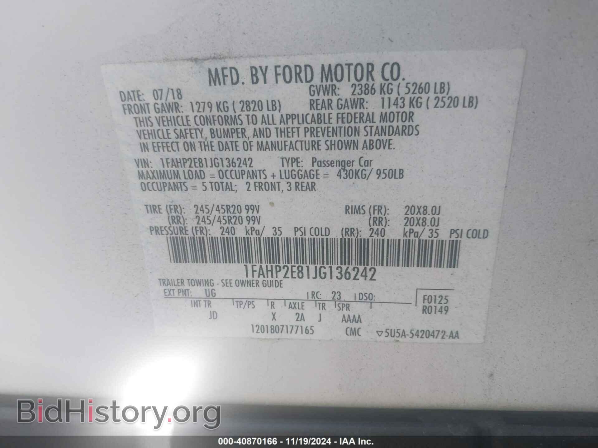 2018 FORD TAURUS - VIN: 1FAHP2E81JG136242 - Фото 9