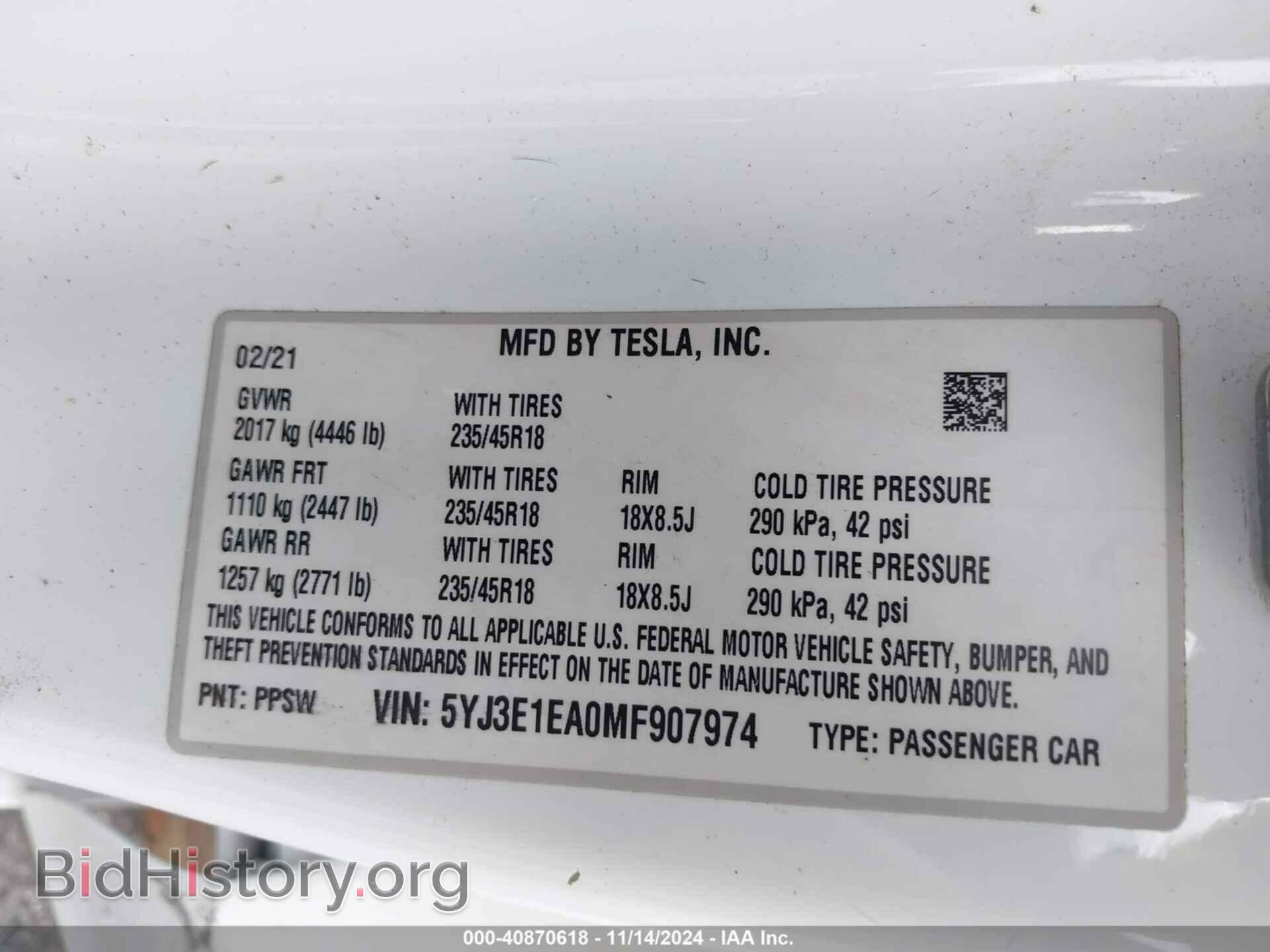 2021 TESLA MODEL 3 - VIN: 5YJ3E1EA0MF907974 - Фото 9
