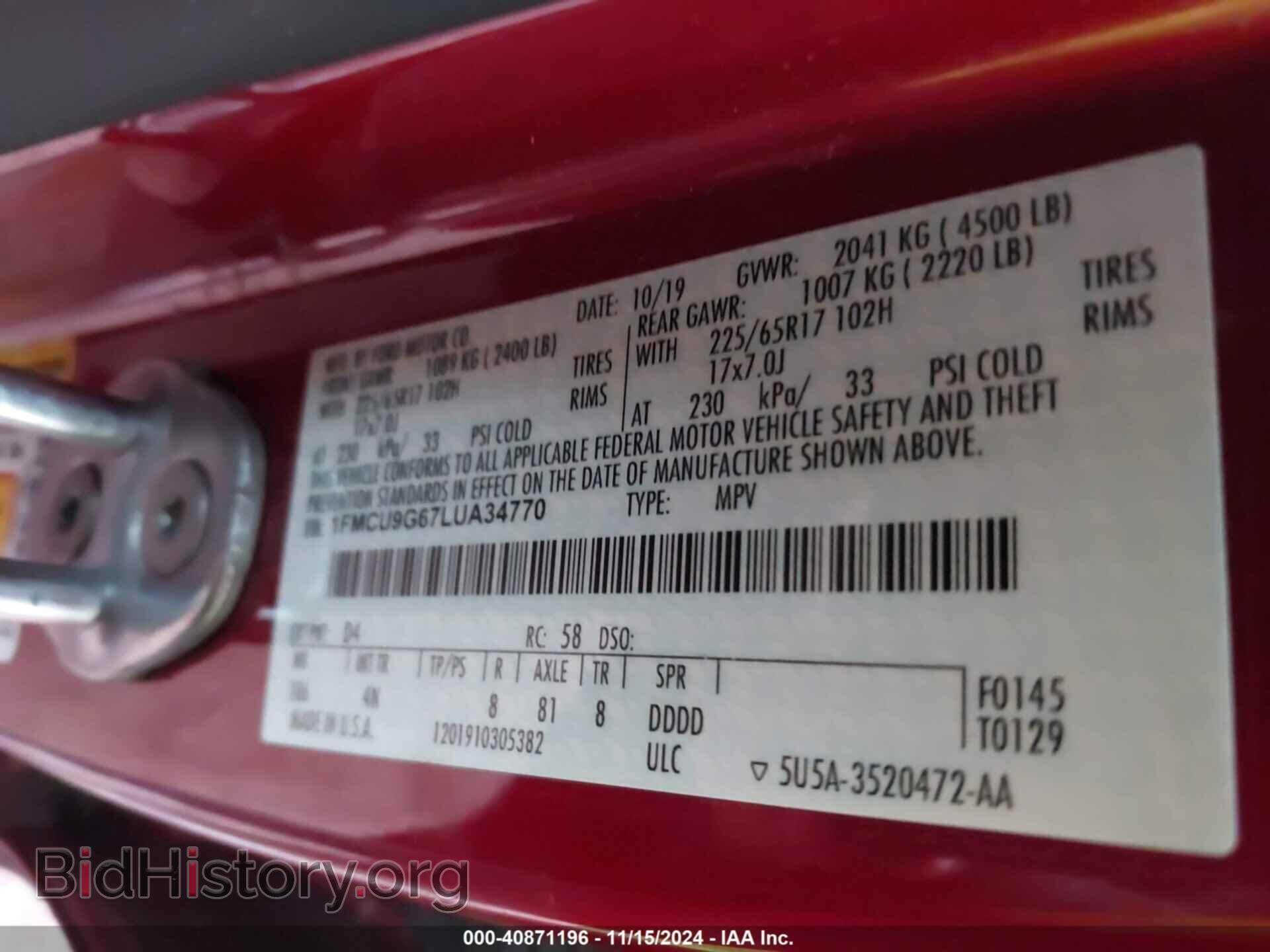2020 FORD ESCAPE - VIN: 1FMCU9G67LUA34770 - Photo 9