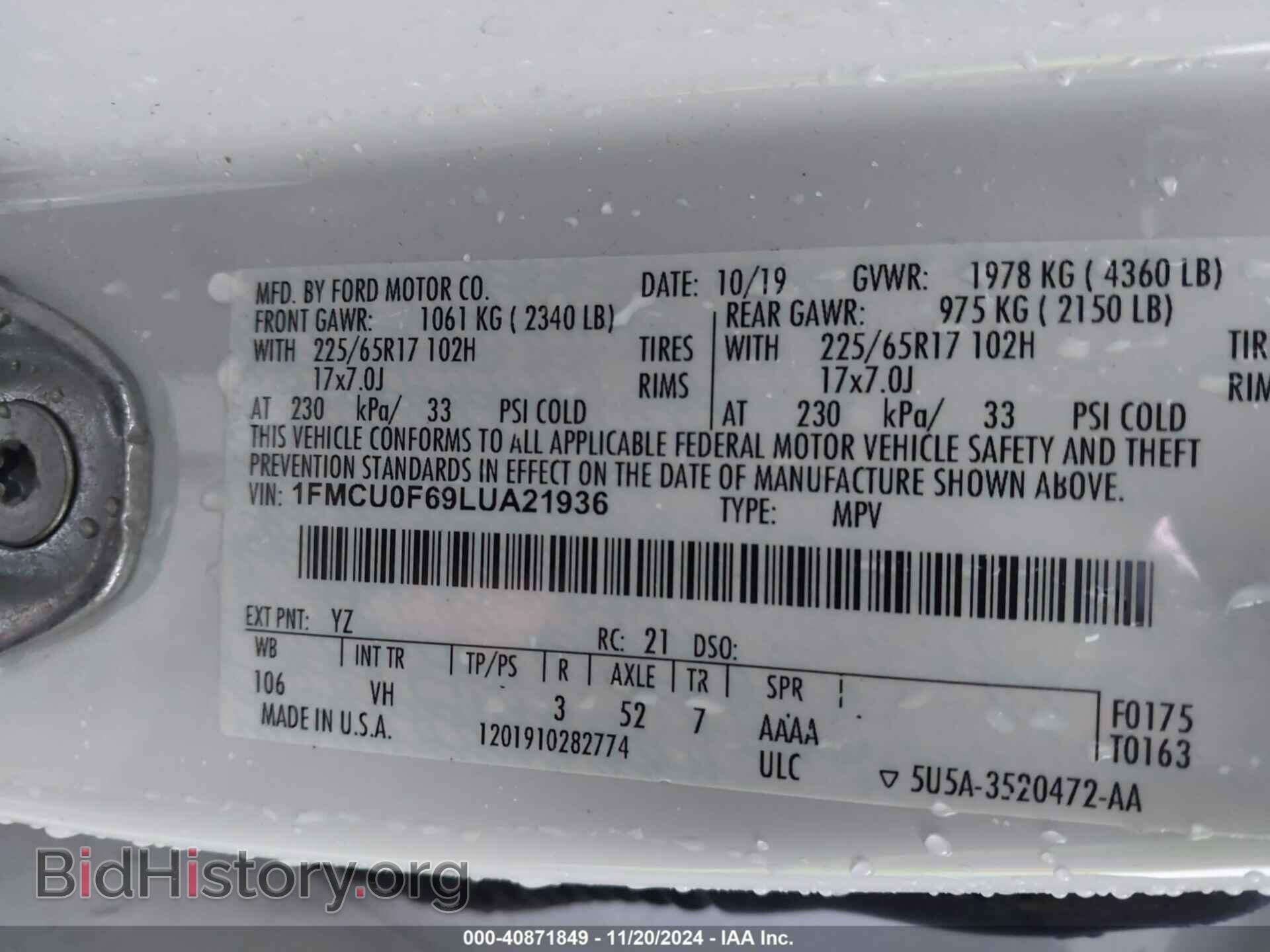 2020 FORD ESCAPE - VIN: 1FMCU0F69LUA21936 - Photo 9