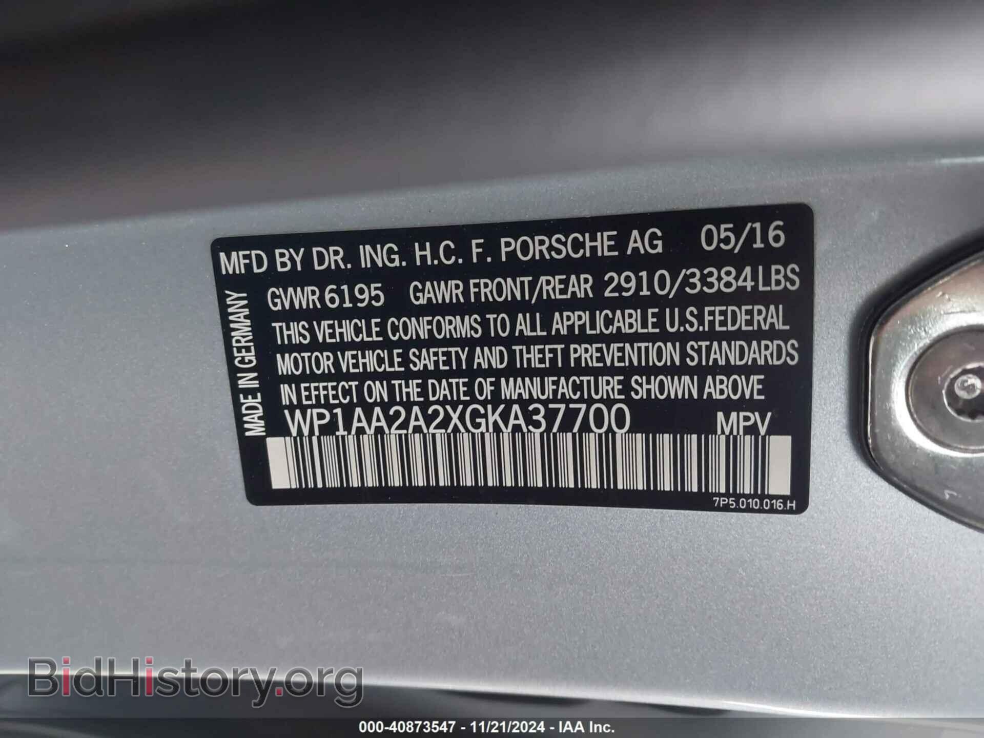 2016 PORSCHE CAYENNE - VIN: WP1AA2A2XGKA37700 - Фото 9