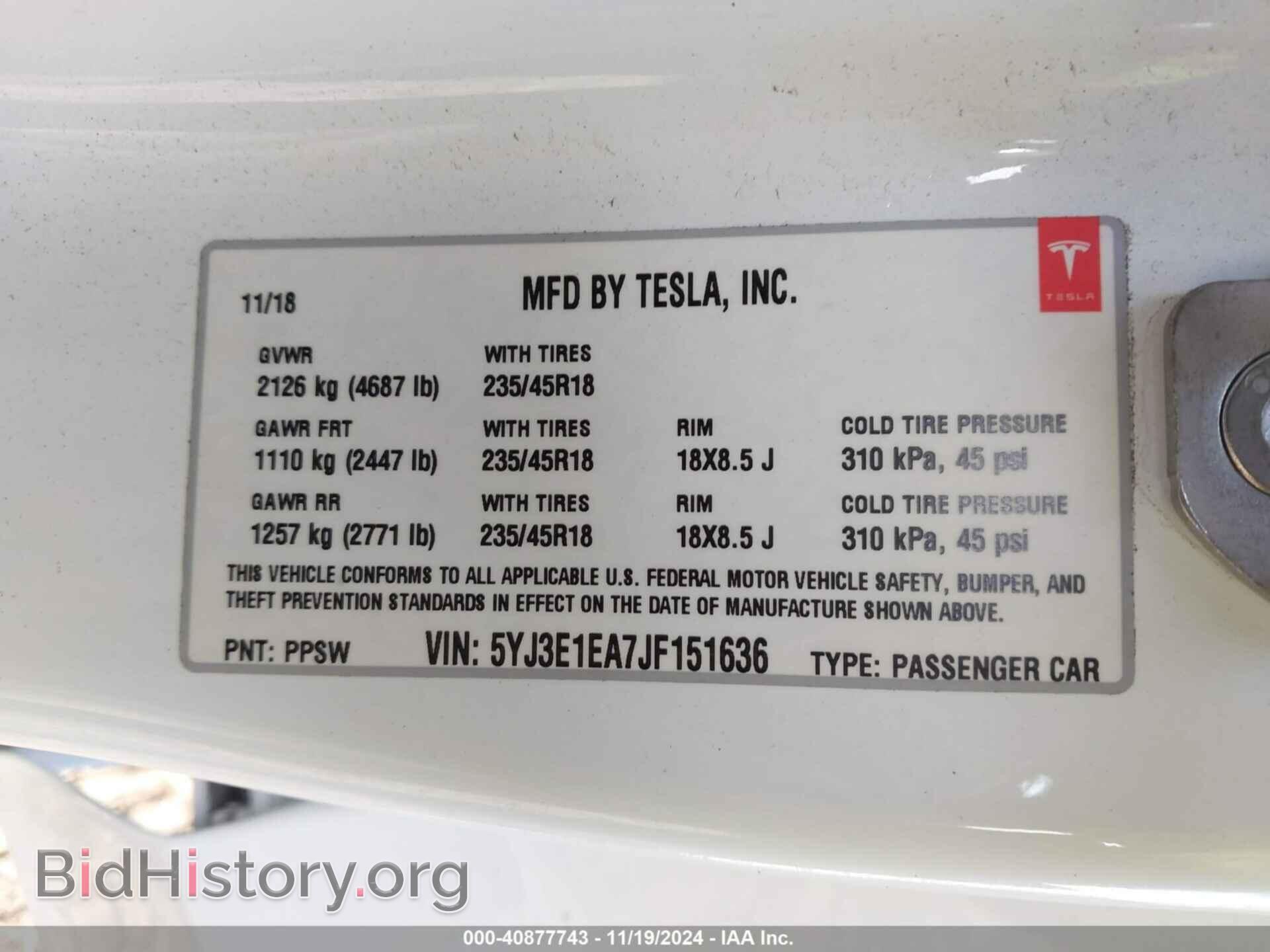 2018 TESLA MODEL 3 - VIN: 5YJ3E1EA7JF151636 - Фото 9