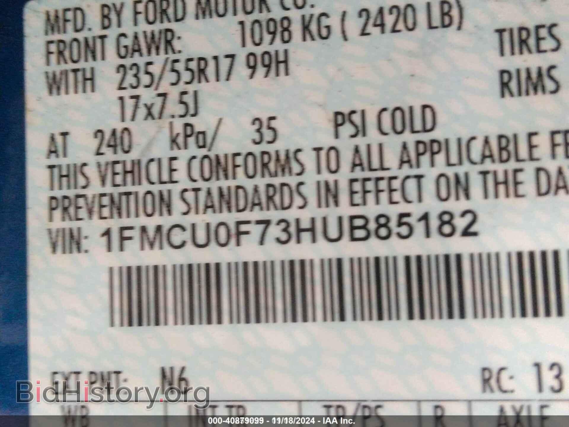 2017 FORD ESCAPE - VIN: 1FMCU0F73HUB85182 - Фото 9
