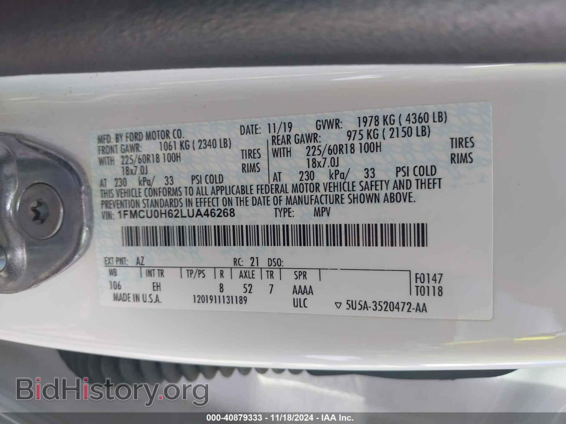 2020 FORD ESCAPE - VIN: 1FMCU0H62LUA46268 - Photo 9